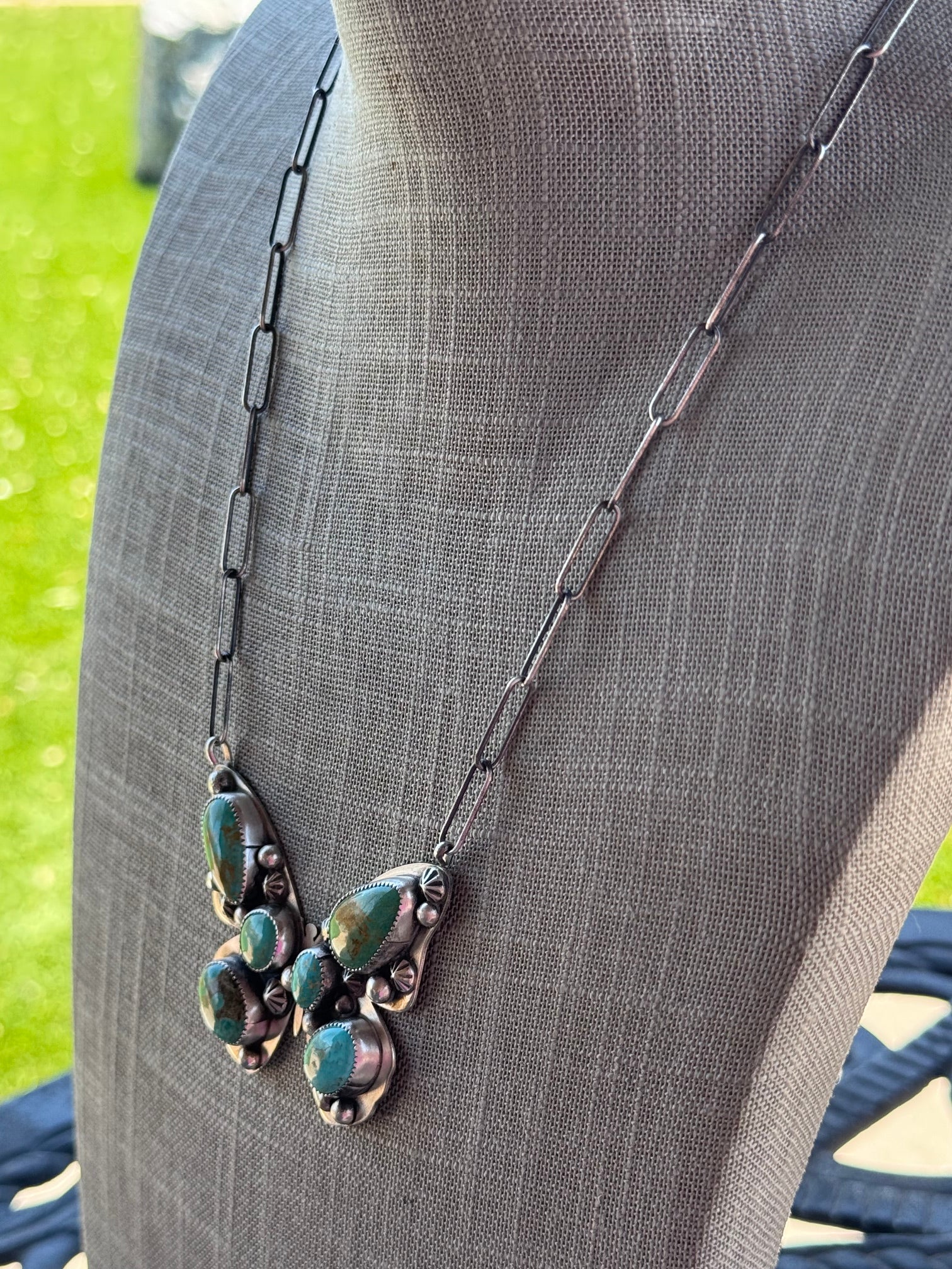 Handmade Sterling Silver & Mixed Media Turquoise Butterfly 20" Necklace by Roaming Buffalo