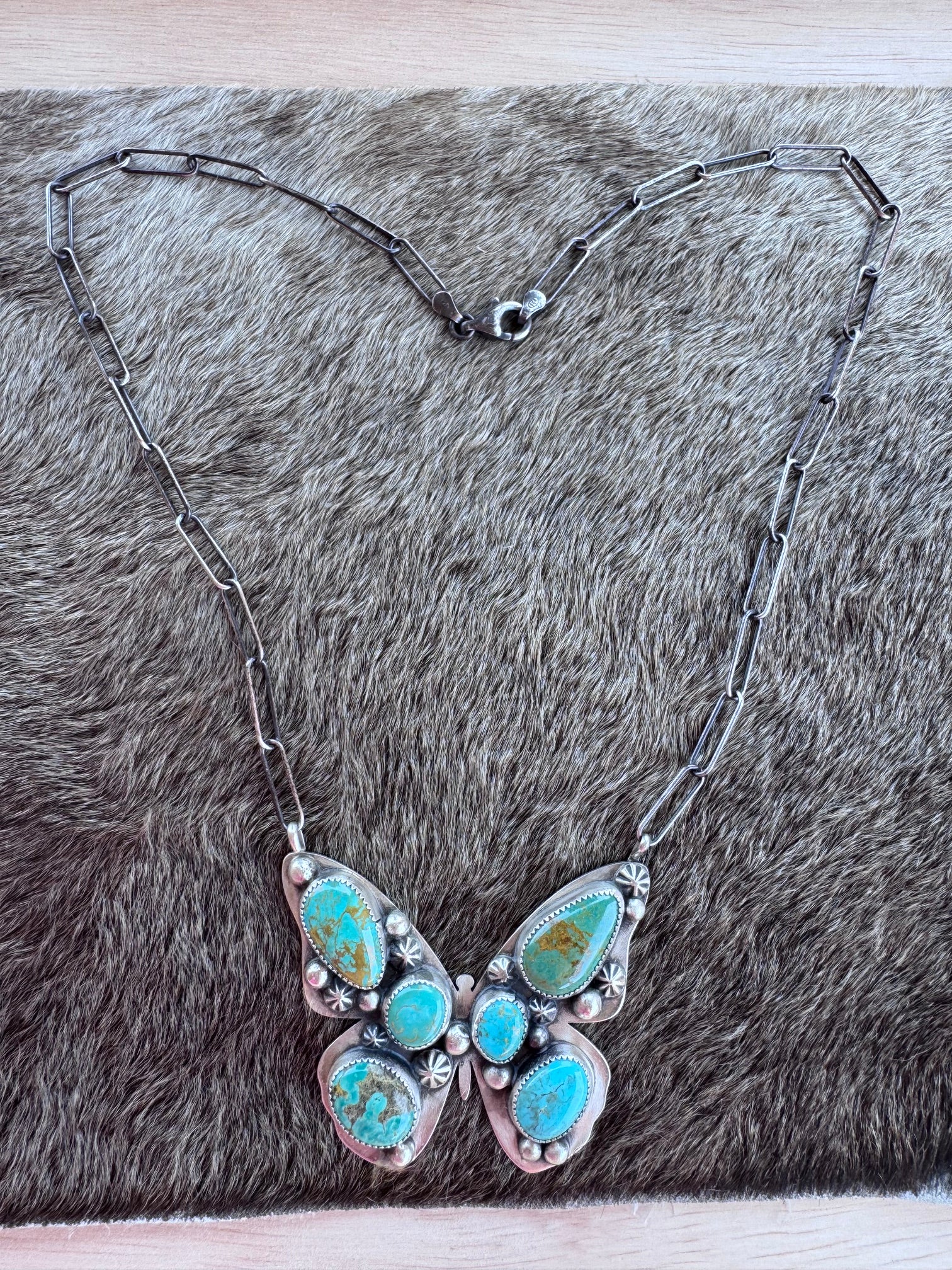 Handmade Sterling Silver & Mixed Media Turquoise Butterfly 20" Necklace by Roaming Buffalo