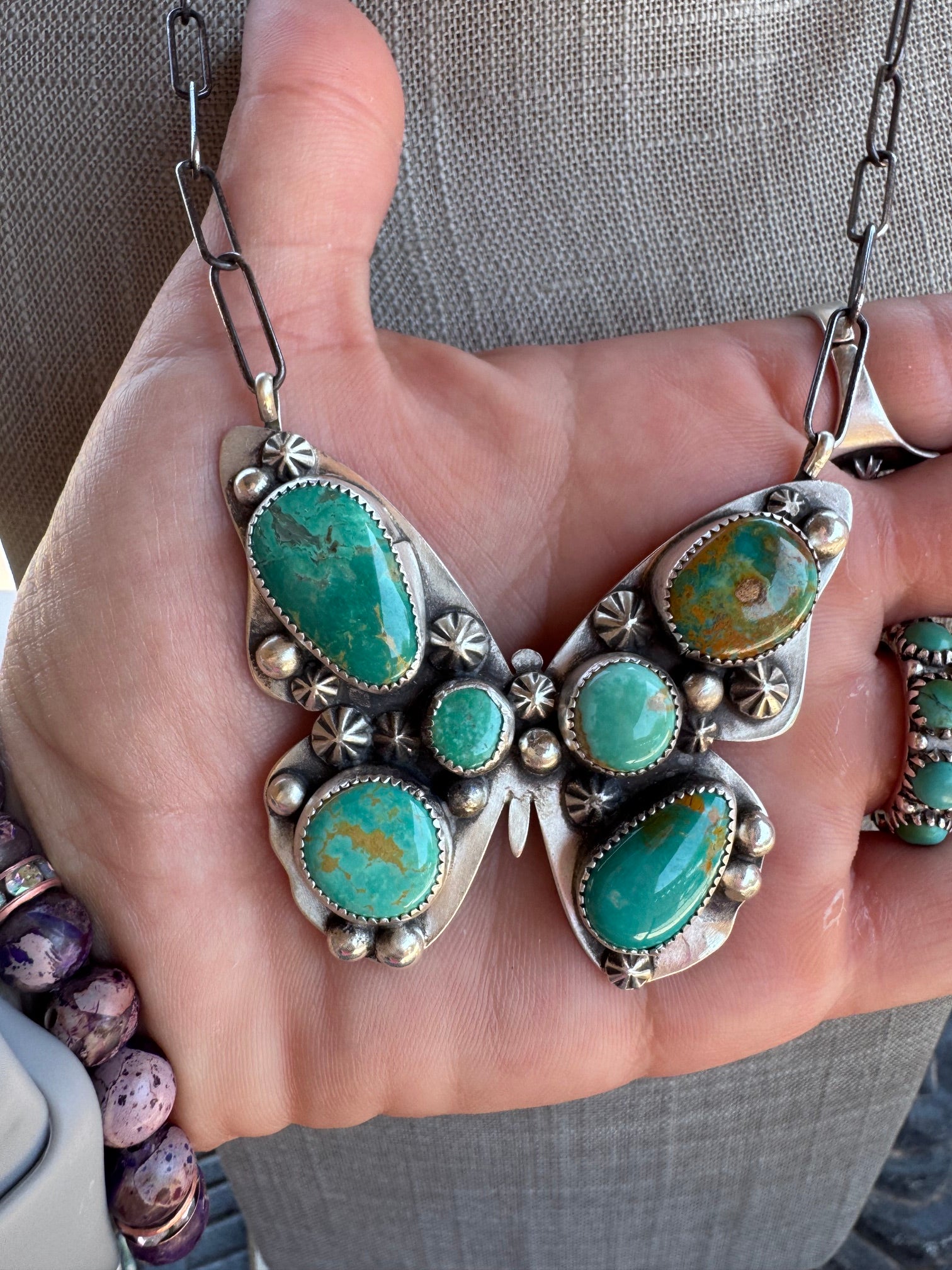 Handmade Sterling Silver & Mixed Media Turquoise Butterfly 19.5" Necklace by Roaming Buffalo