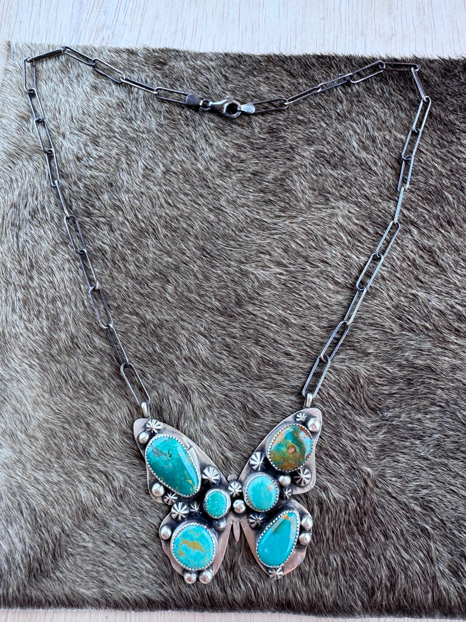 Handmade Sterling Silver & Mixed Media Turquoise Butterfly 19.5" Necklace by Roaming Buffalo
