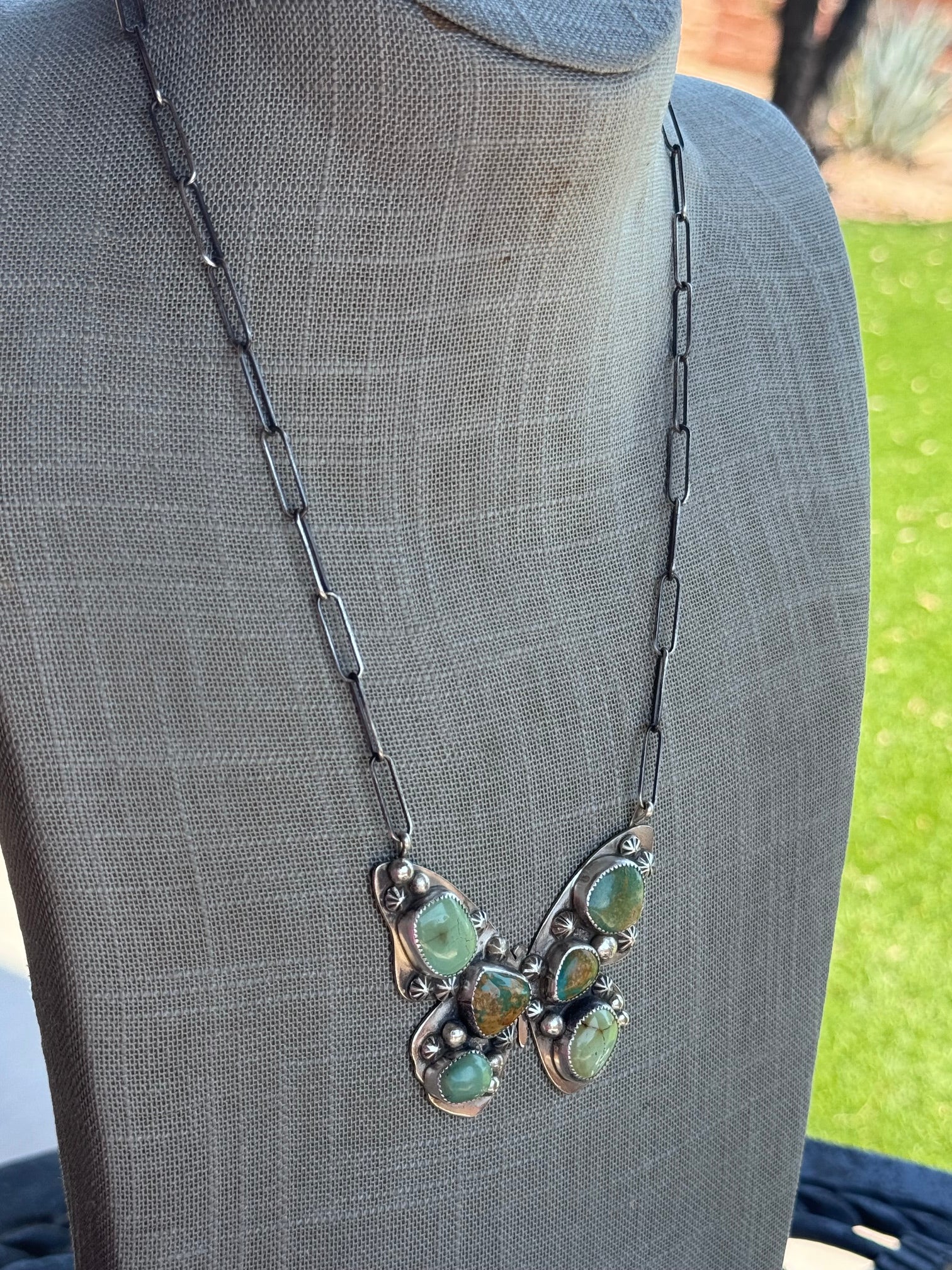 Handmade Sterling Silver & Mixed Media Turquoise Butterfly 19.5" Necklace by Roaming Buffalo