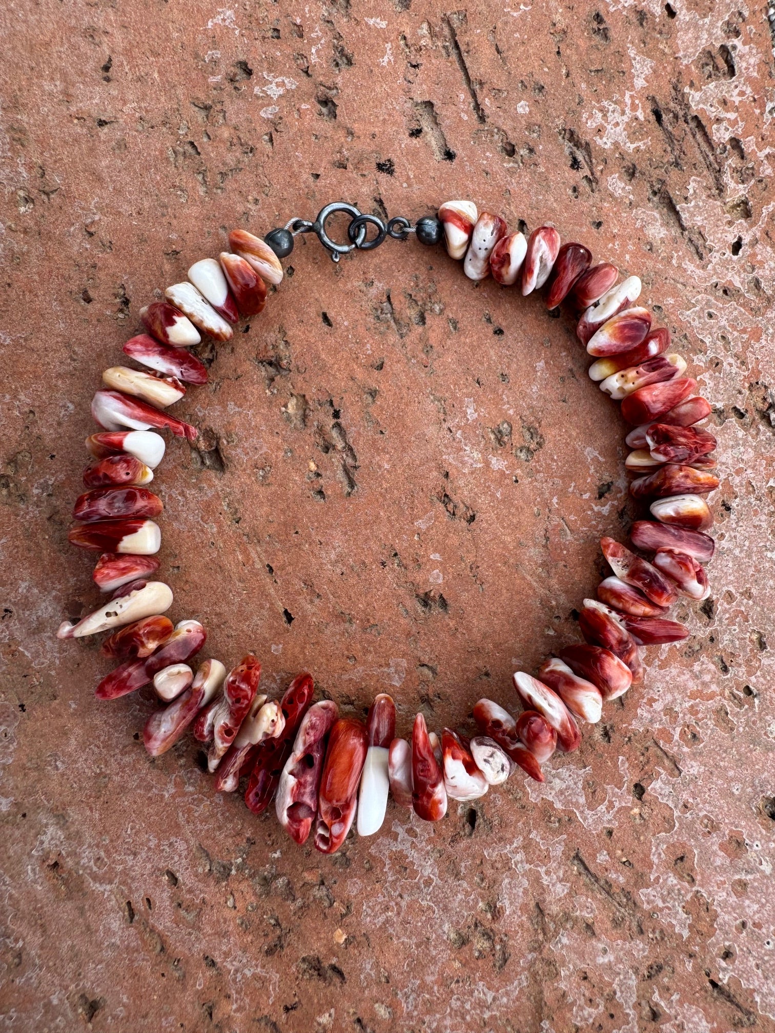 Handcrafted Spiny & Sterling Silver Beaded Bracelet 7.5"