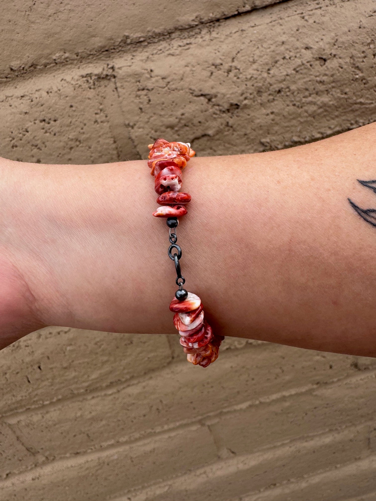Handcrafted Spiny & Sterling Silver Beaded Bracelet 7.5"