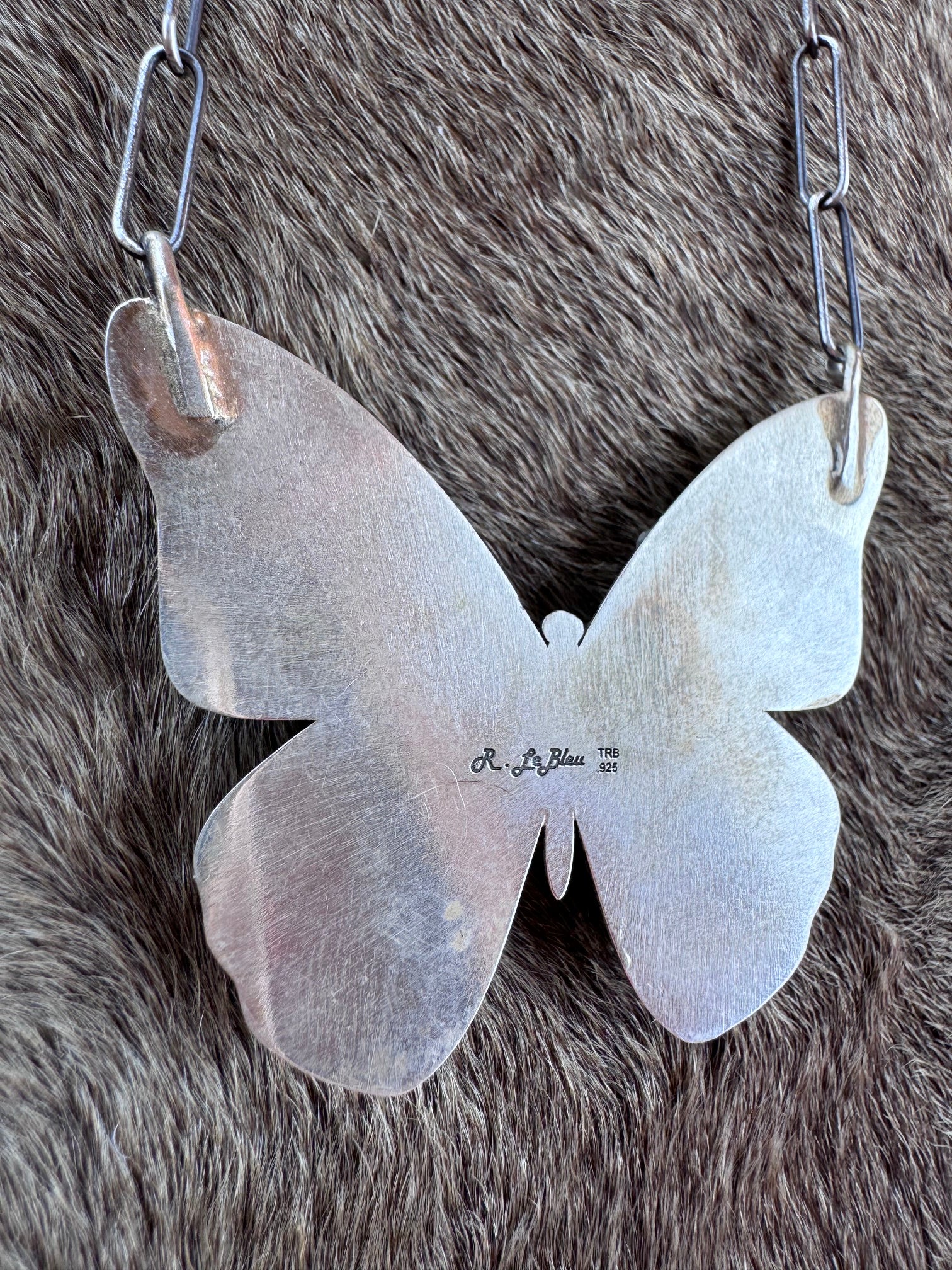 Handmade Sterling Silver & Mixed Media Turquoise Butterfly 19.75" Necklace by Roaming Buffalo
