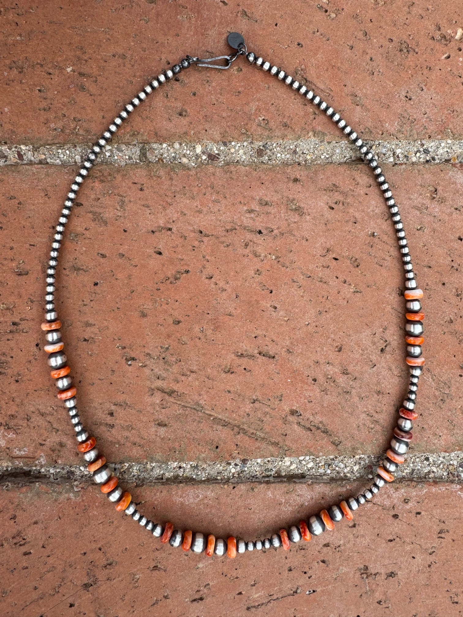 Handcrafted Orange Spiny & Sterling Silver 3-6mm Beaded Necklace