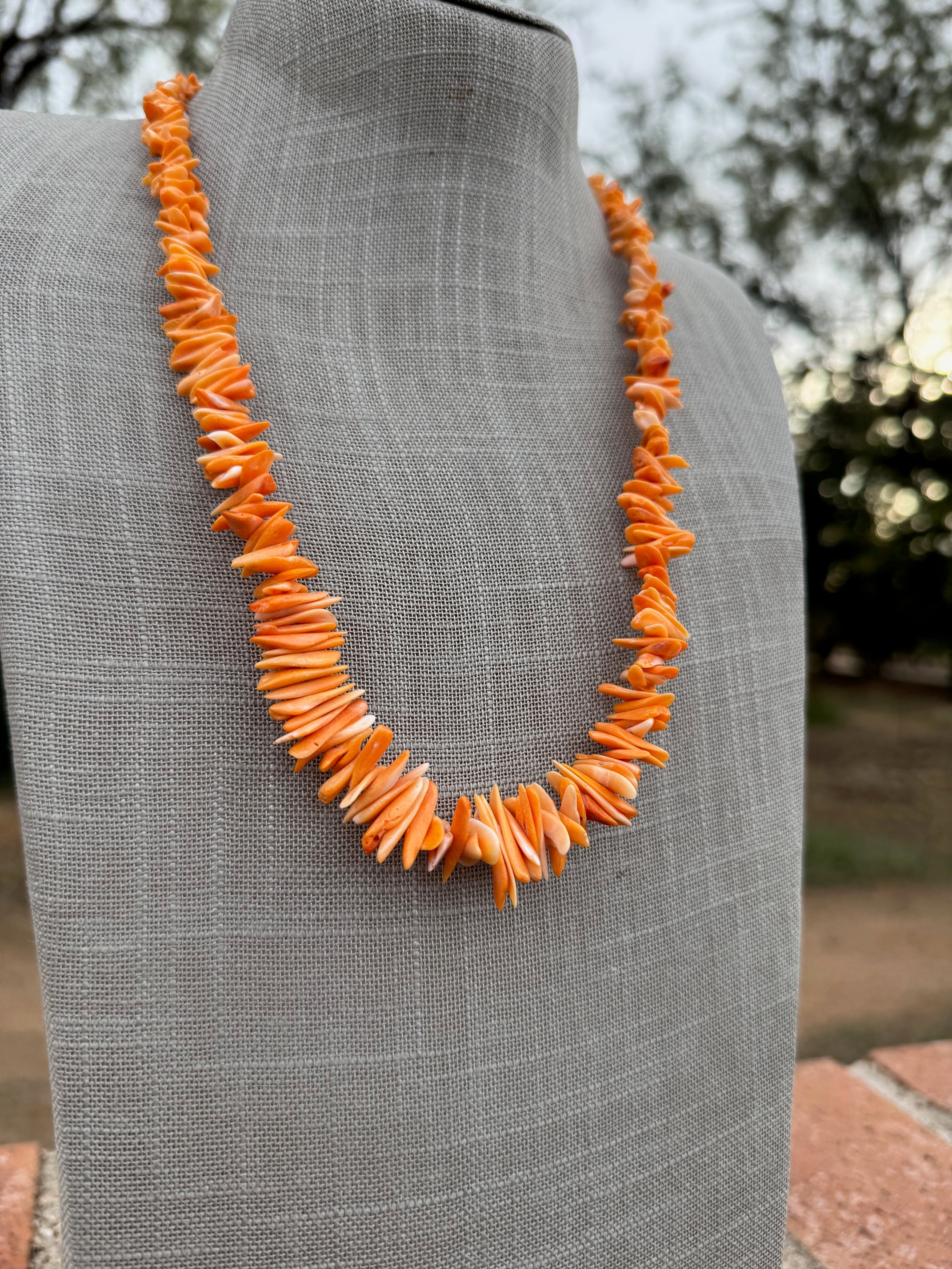 Handcrafted Orange Spiny Oyster 24” Beaded Necklace