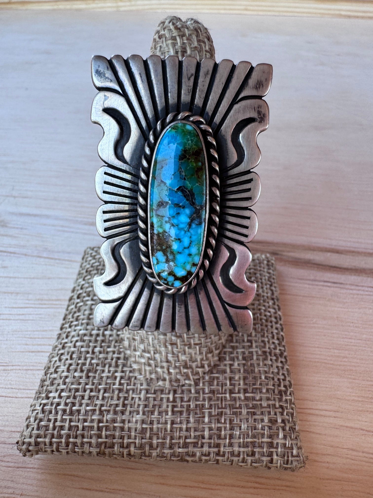 Handcrafted Turquoise & Sterling Silver Ring Size 7 by John Nelson