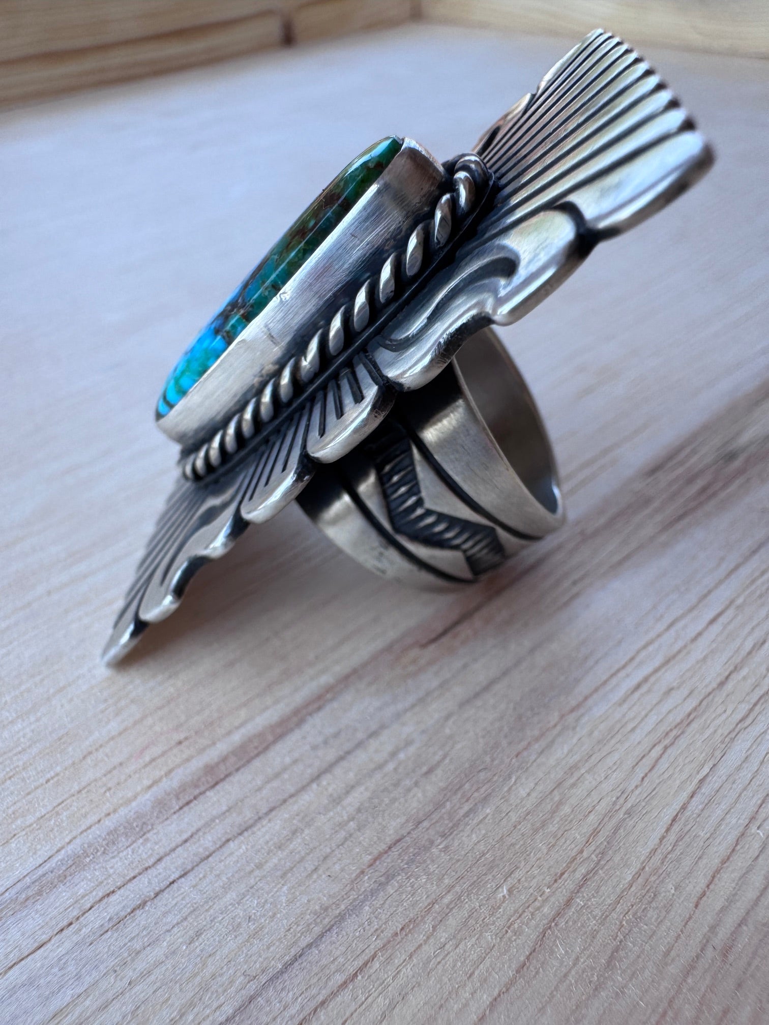 Handcrafted Turquoise & Sterling Silver Ring Size 7 by John Nelson