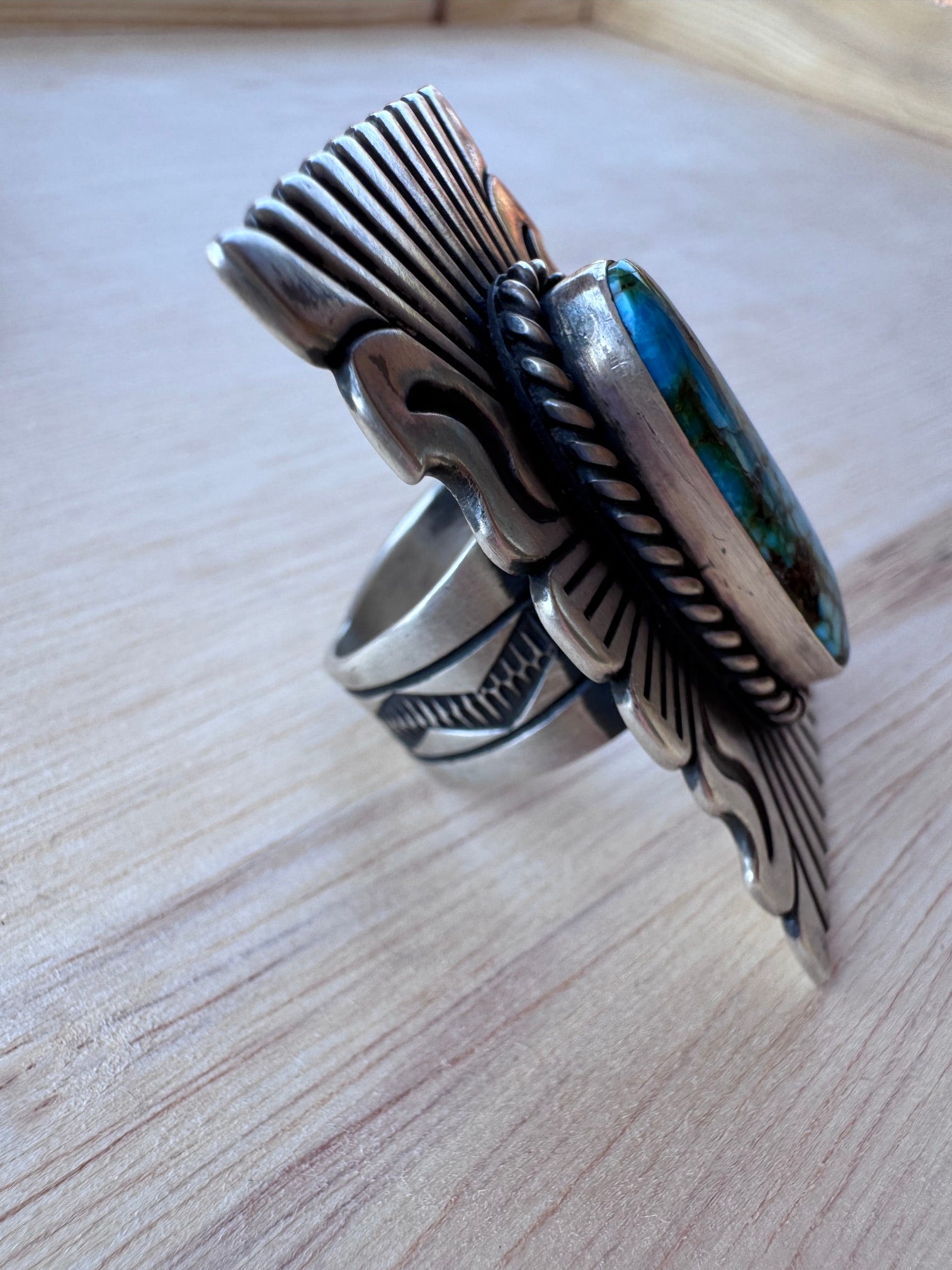 Handcrafted Turquoise & Sterling Silver Ring Size 7 by John Nelson