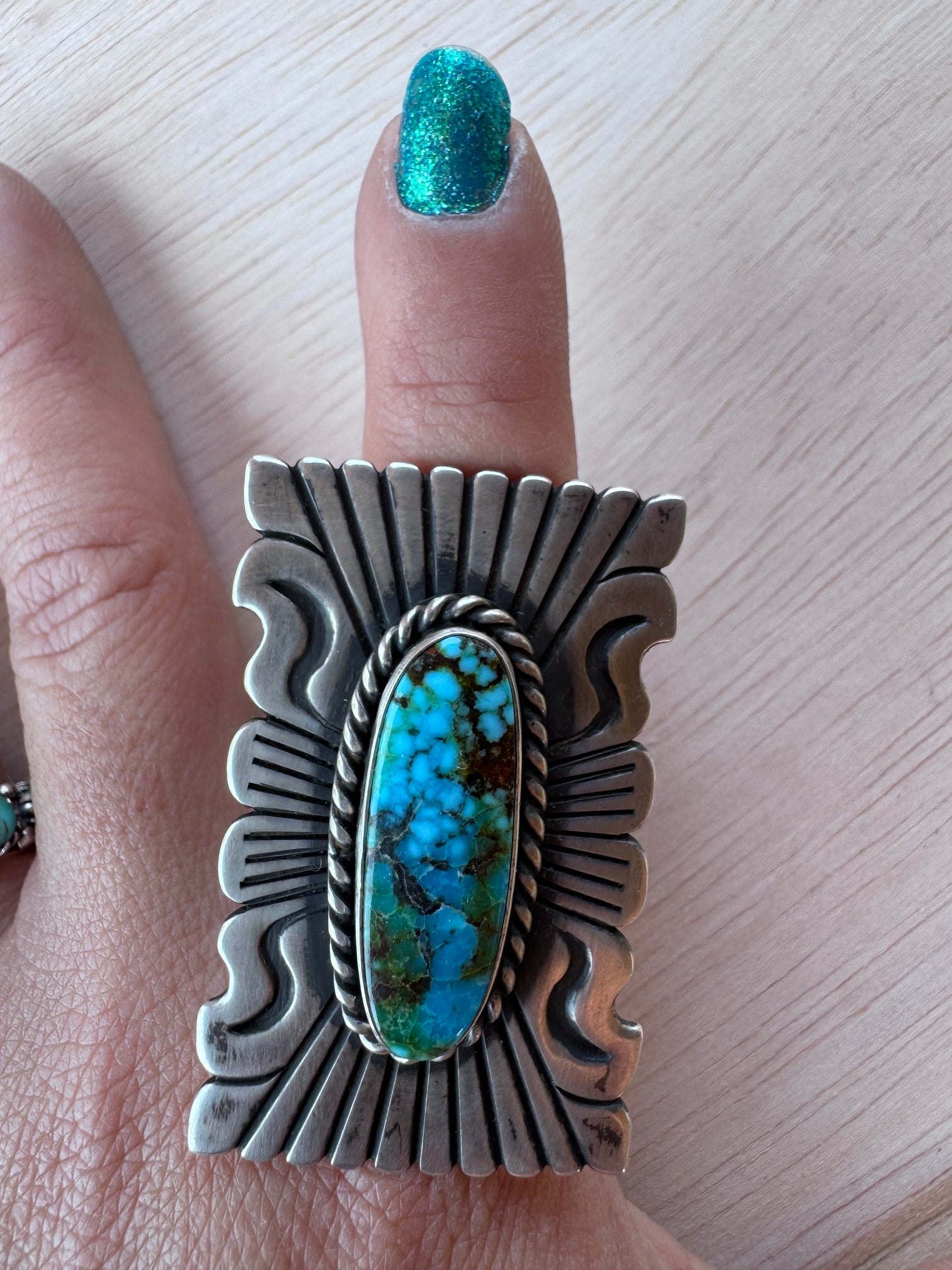 Handcrafted Turquoise & Sterling Silver Ring Size 7 by John Nelson