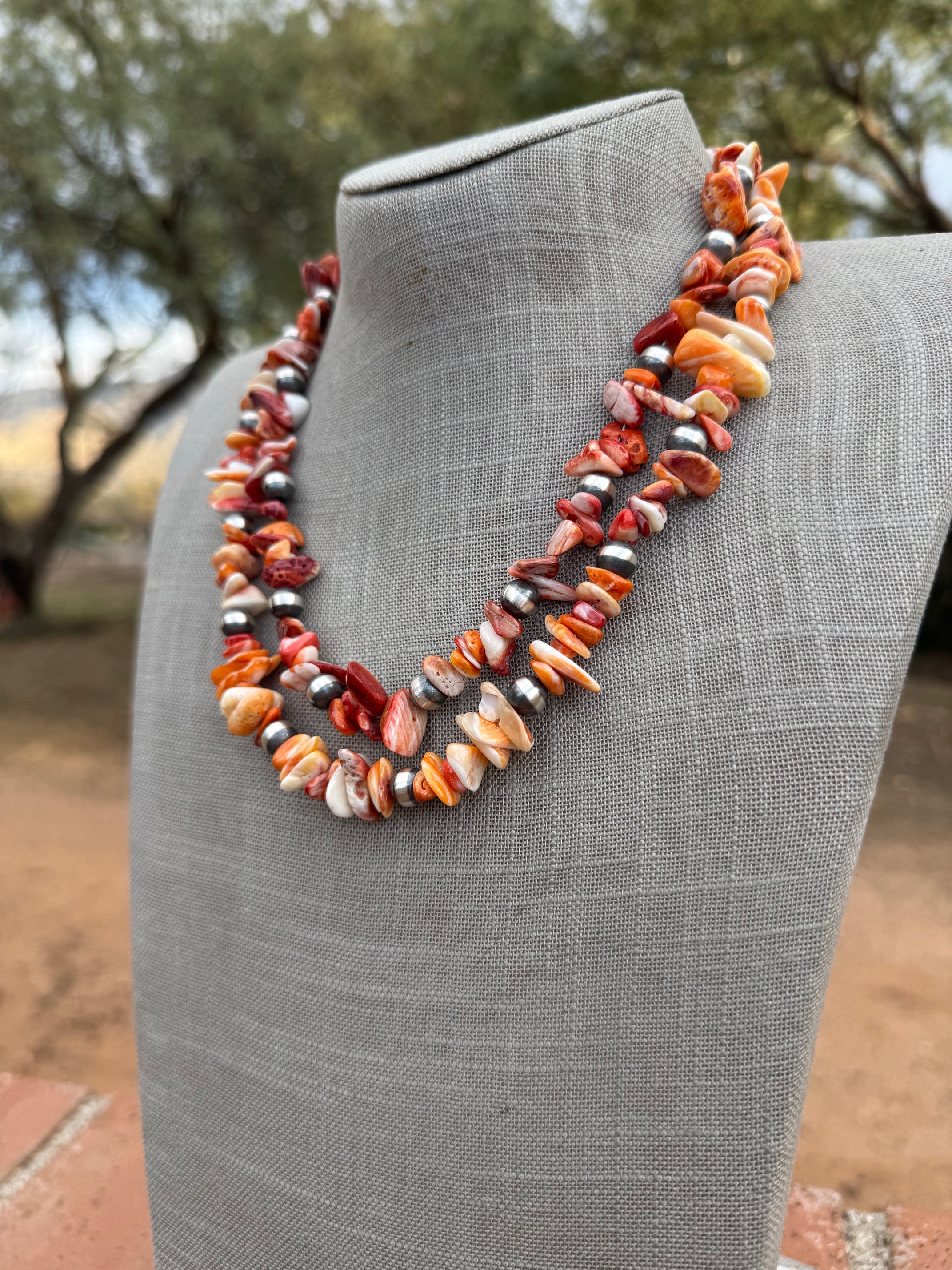 Handcrafted Spiny & Sterling Silver 8mm Beaded Necklace