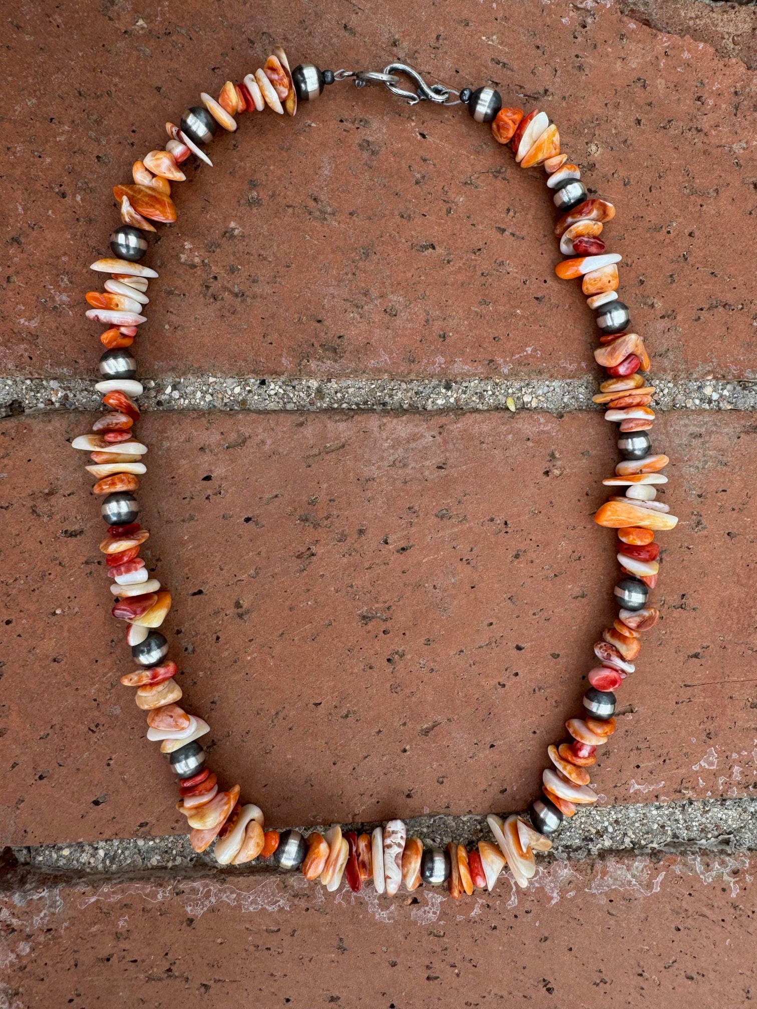 Handcrafted Spiny & Sterling Silver 8mm Beaded Necklace