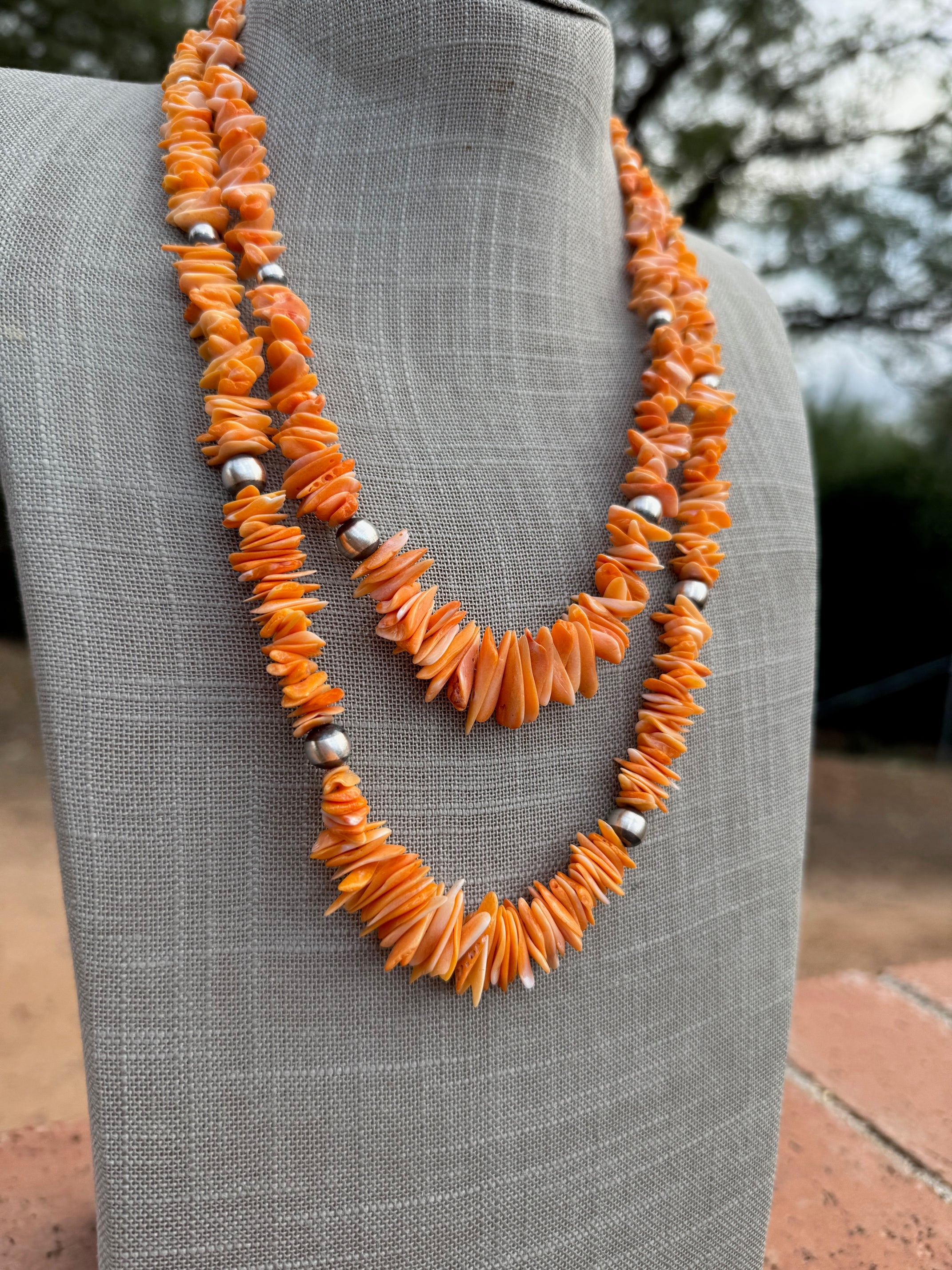 Handcrafted Spiny & Sterling Silver 5-8mm Beaded Necklace