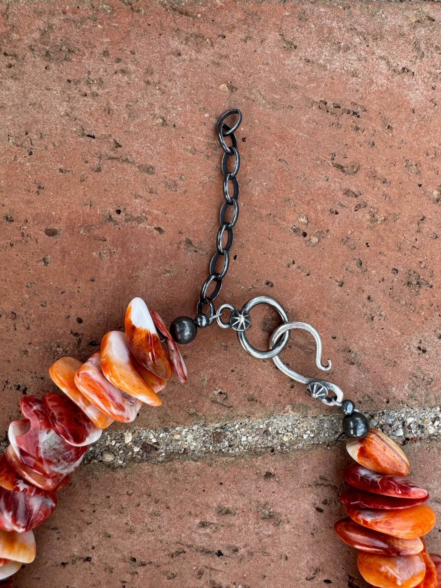 Handcrafted Orange Spiny & Sterling Silver 14mm Beaded Necklace 20"