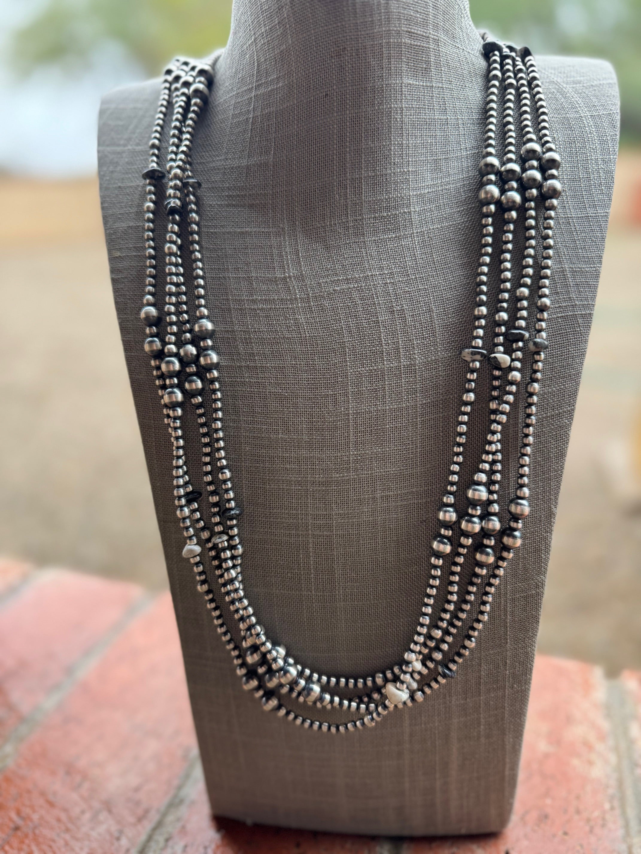 Handcrafted Sterling Silver & White Buffalo 4-8mm Beaded Necklace 36"