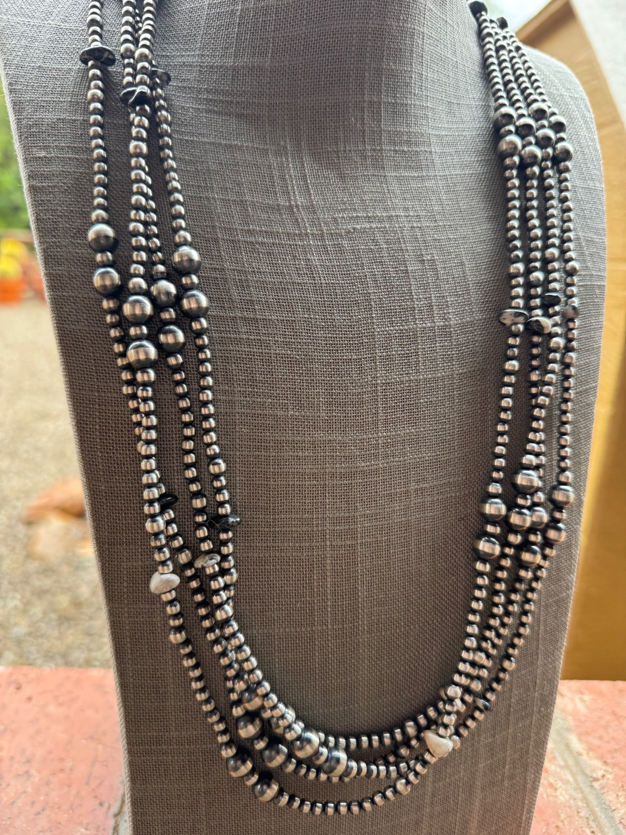 Handcrafted Sterling Silver & White Buffalo 4-8mm Beaded Necklace 36"