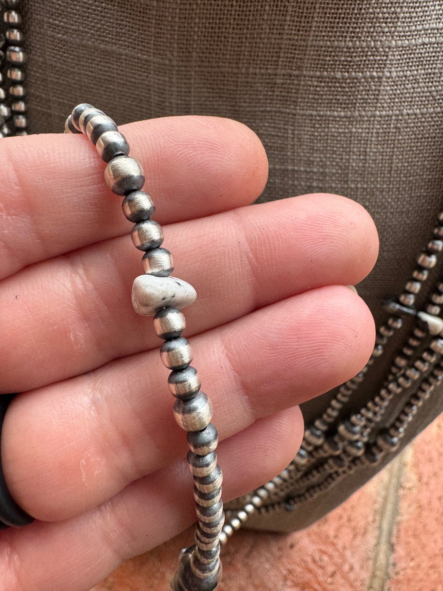 Handcrafted Sterling Silver & White Buffalo 4-8mm Beaded Necklace 36"