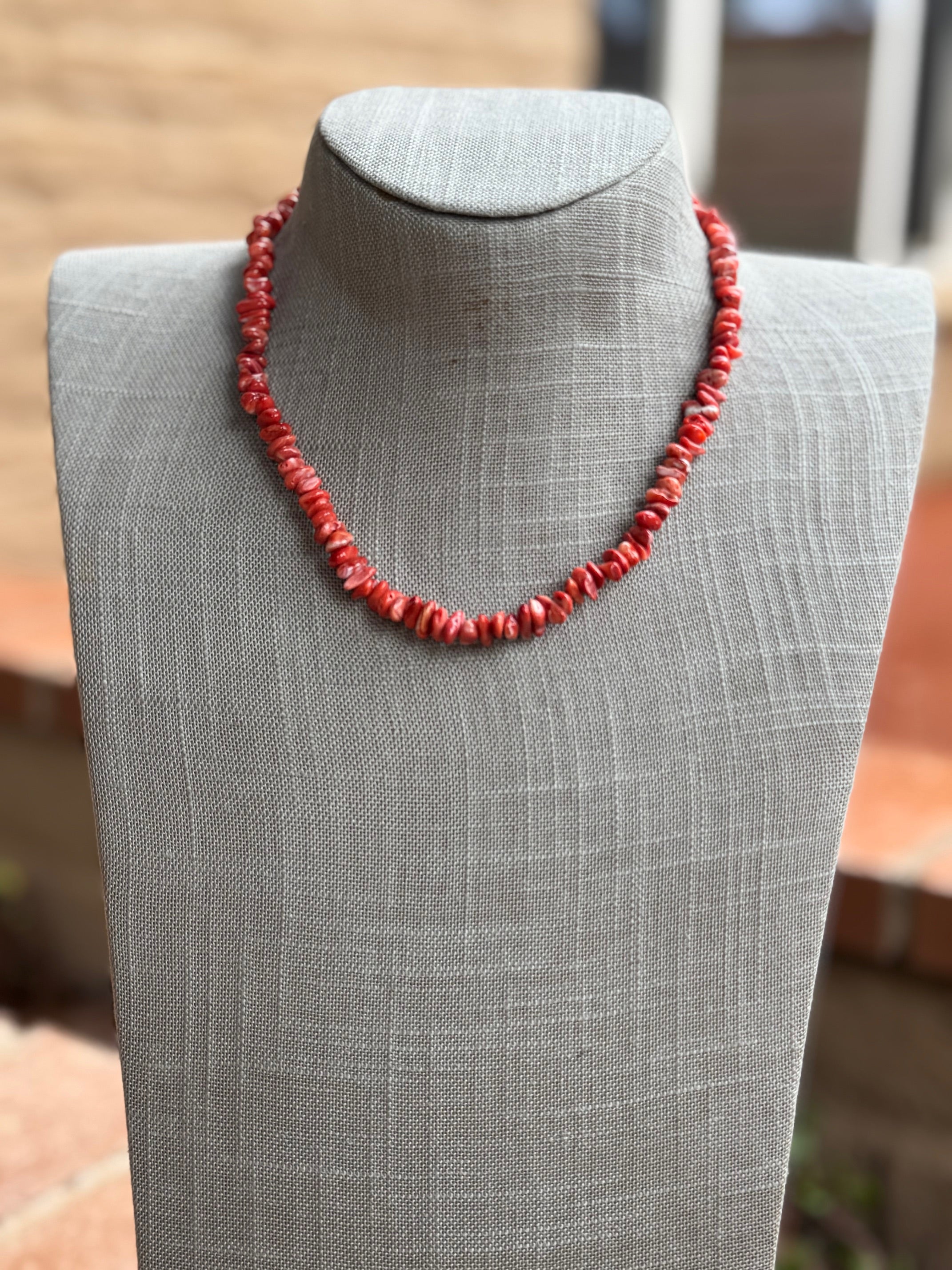 Handcrafted Coral Beaded Necklace 18"