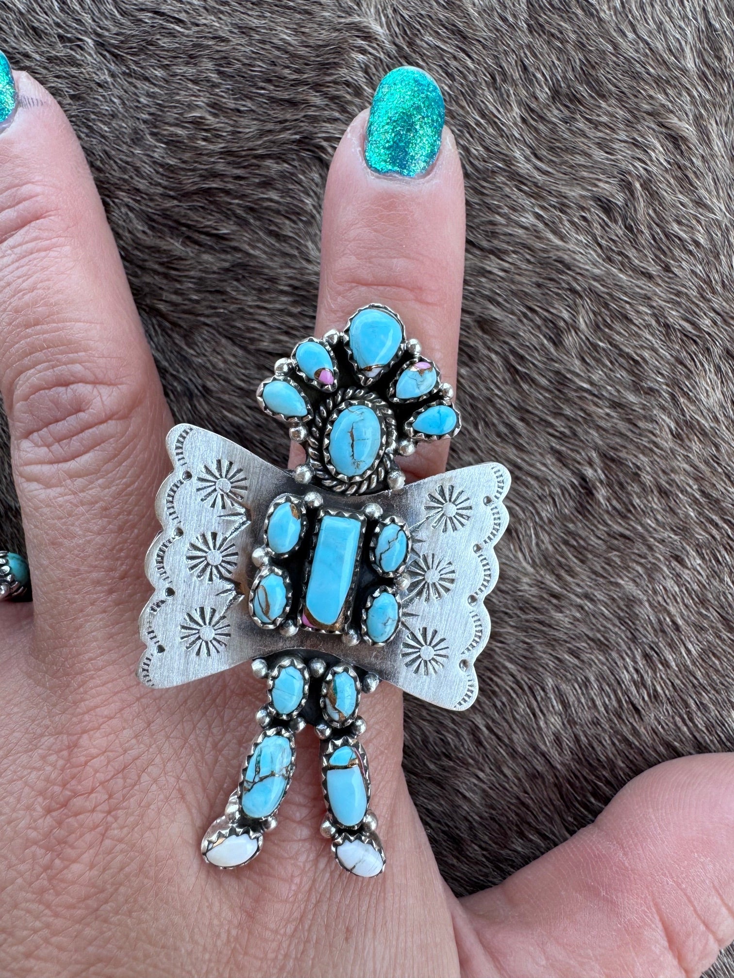 Handmade Little Man Sterling Silver & Cotton Candy Adjustable Ring