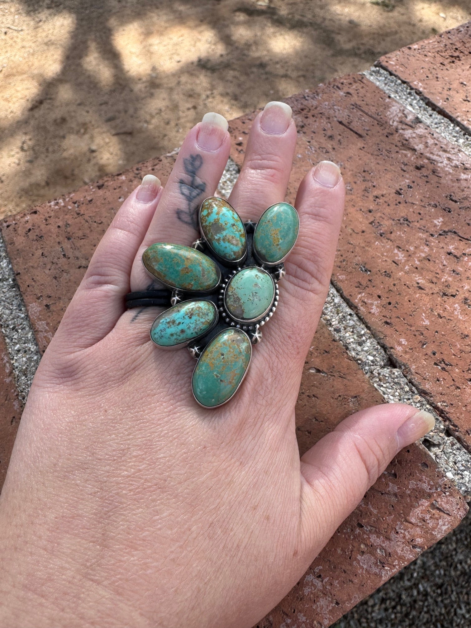 Beautiful Handmade Royston Turquoise And Sterling Silver Adjustable Crescent  Ring