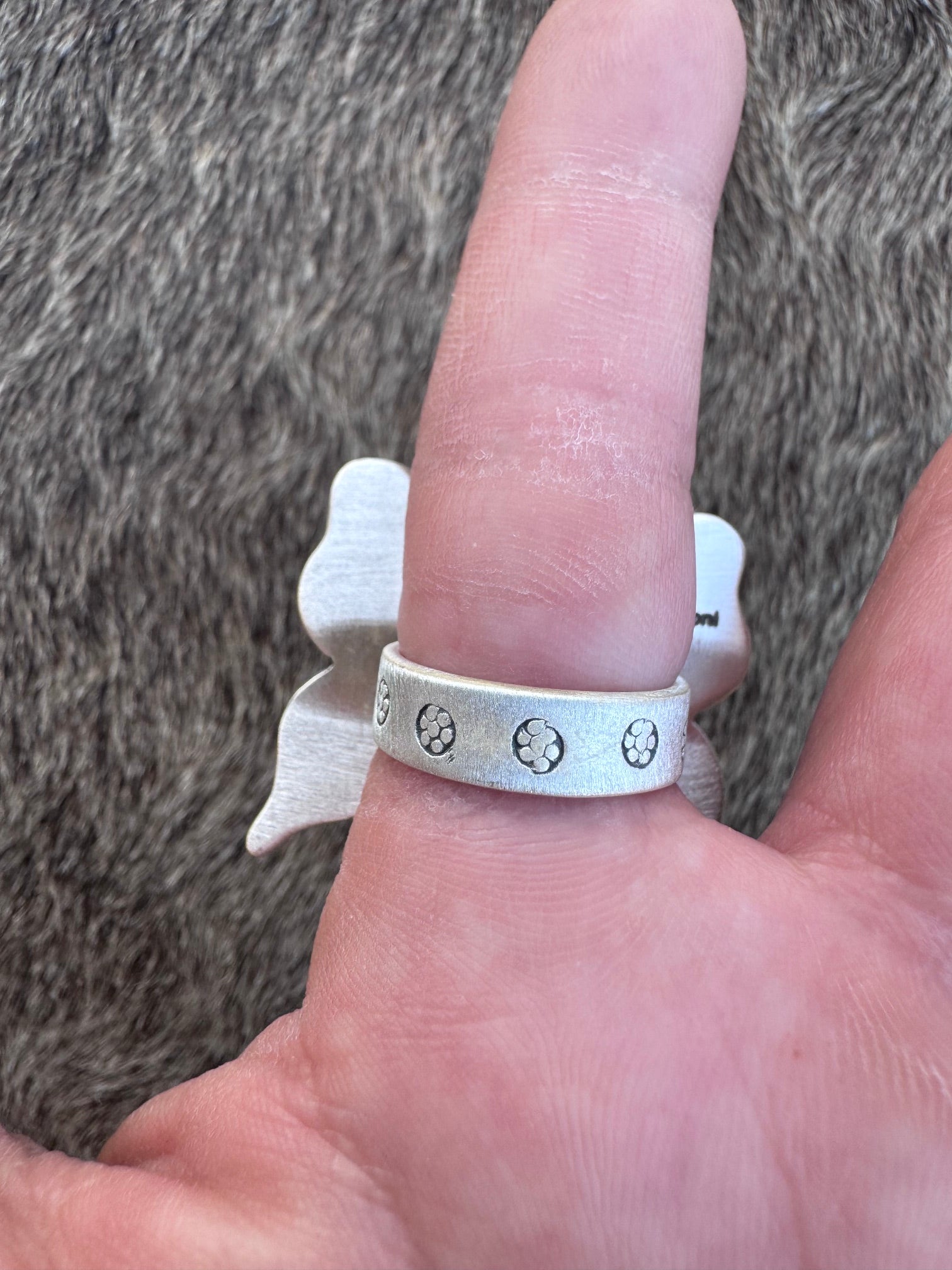 Handmade Sterling Silver Kingman Turquoise with Orange Mojave Butterfly Adjustable Ring "Signed Nizhoni"
