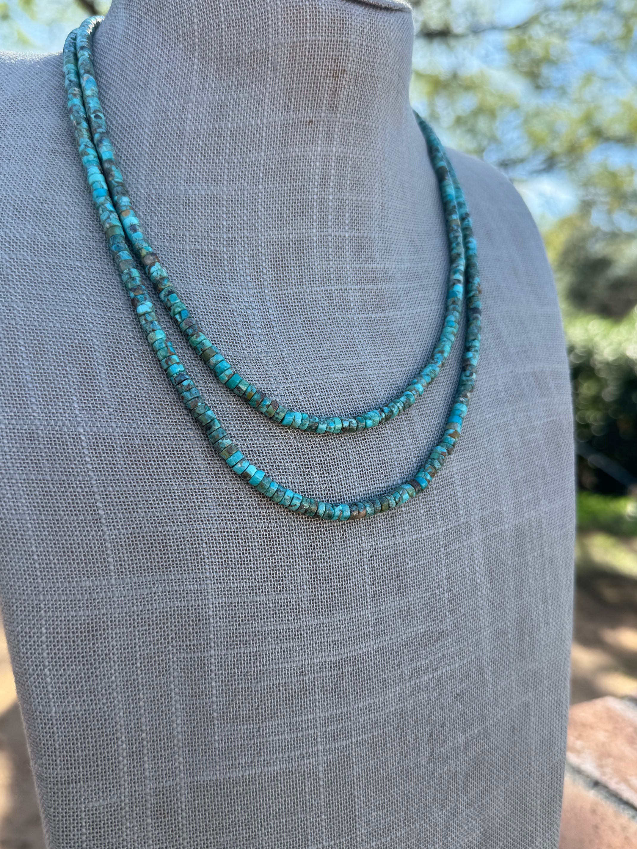 Handcrafted Turquoise Heishi 4mm Beaded Necklace