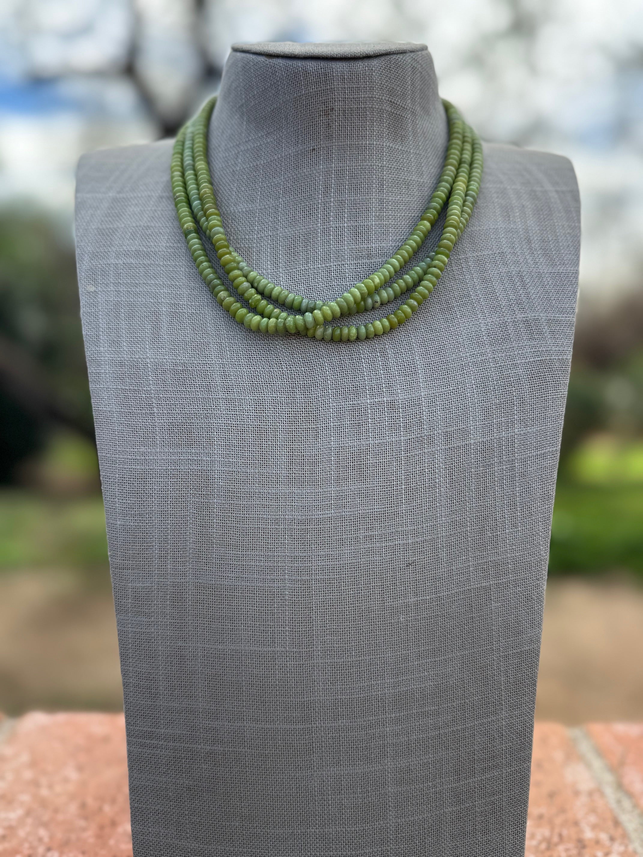 Handcrafted Green Rolled Turquoise & Sterling Silver 5mm Beaded Necklace