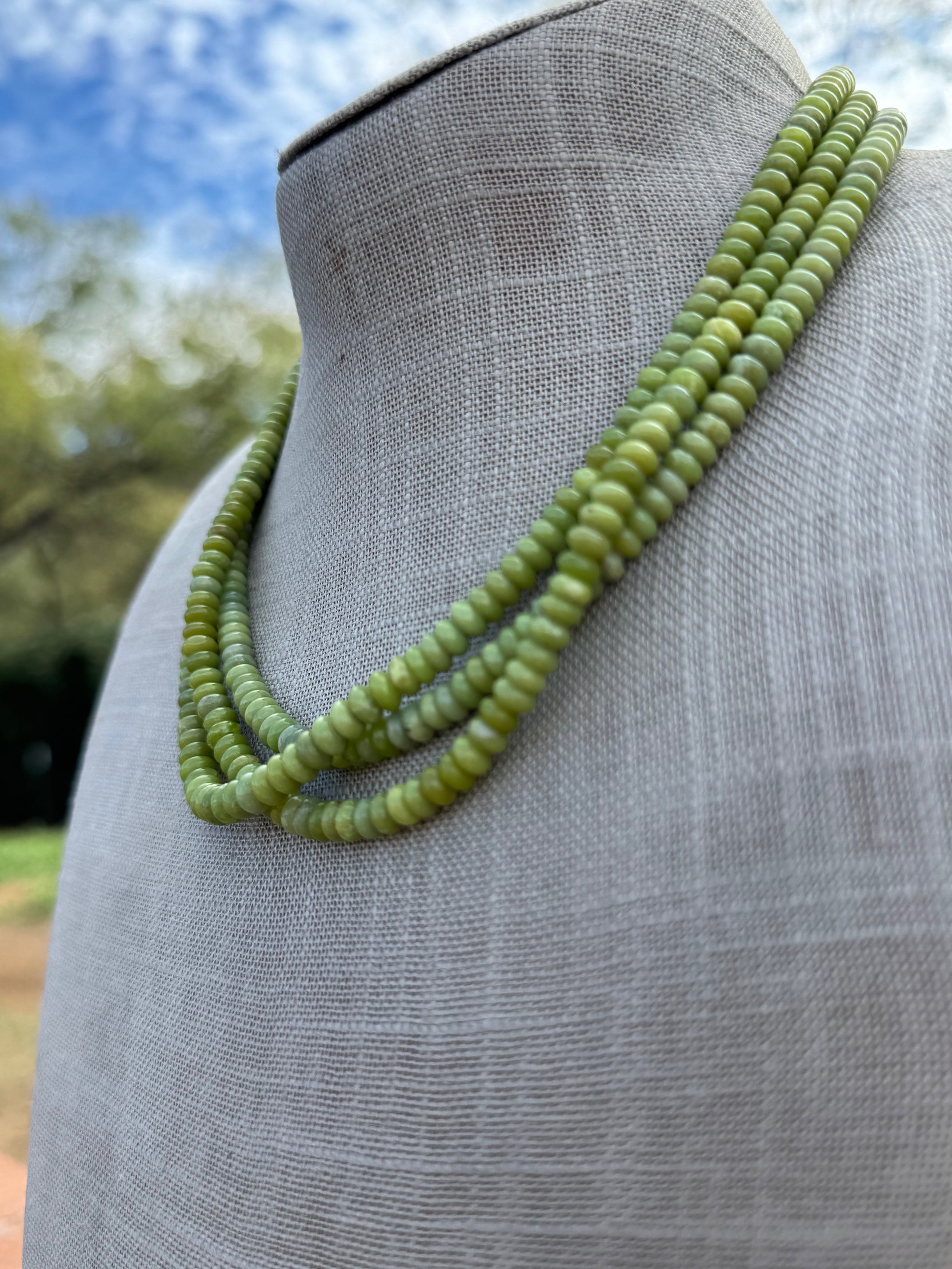 Handcrafted Green Rolled Turquoise & Sterling Silver 5mm Beaded Necklace