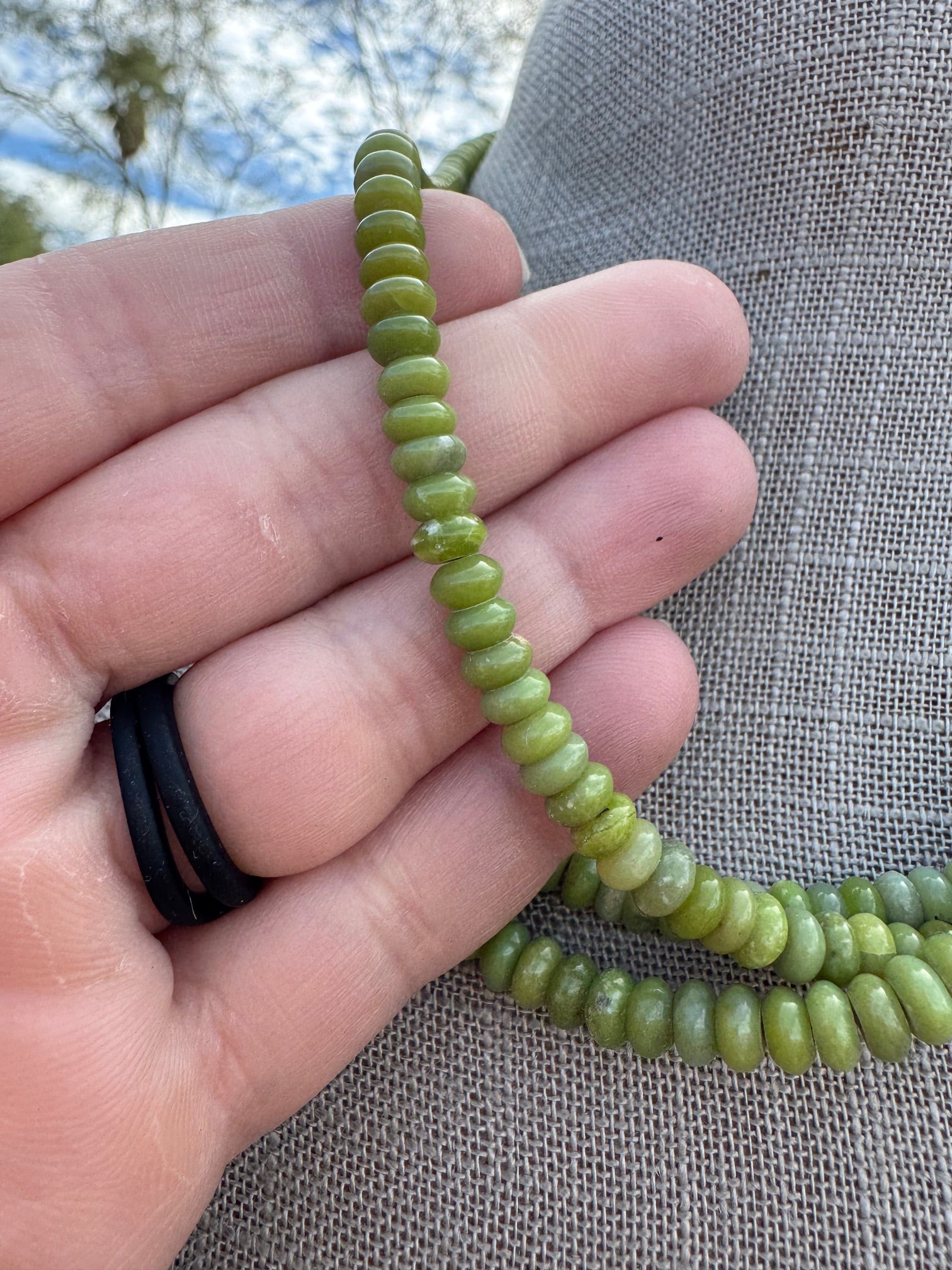 Handcrafted Green Rolled Turquoise & Sterling Silver 5mm Beaded Necklace