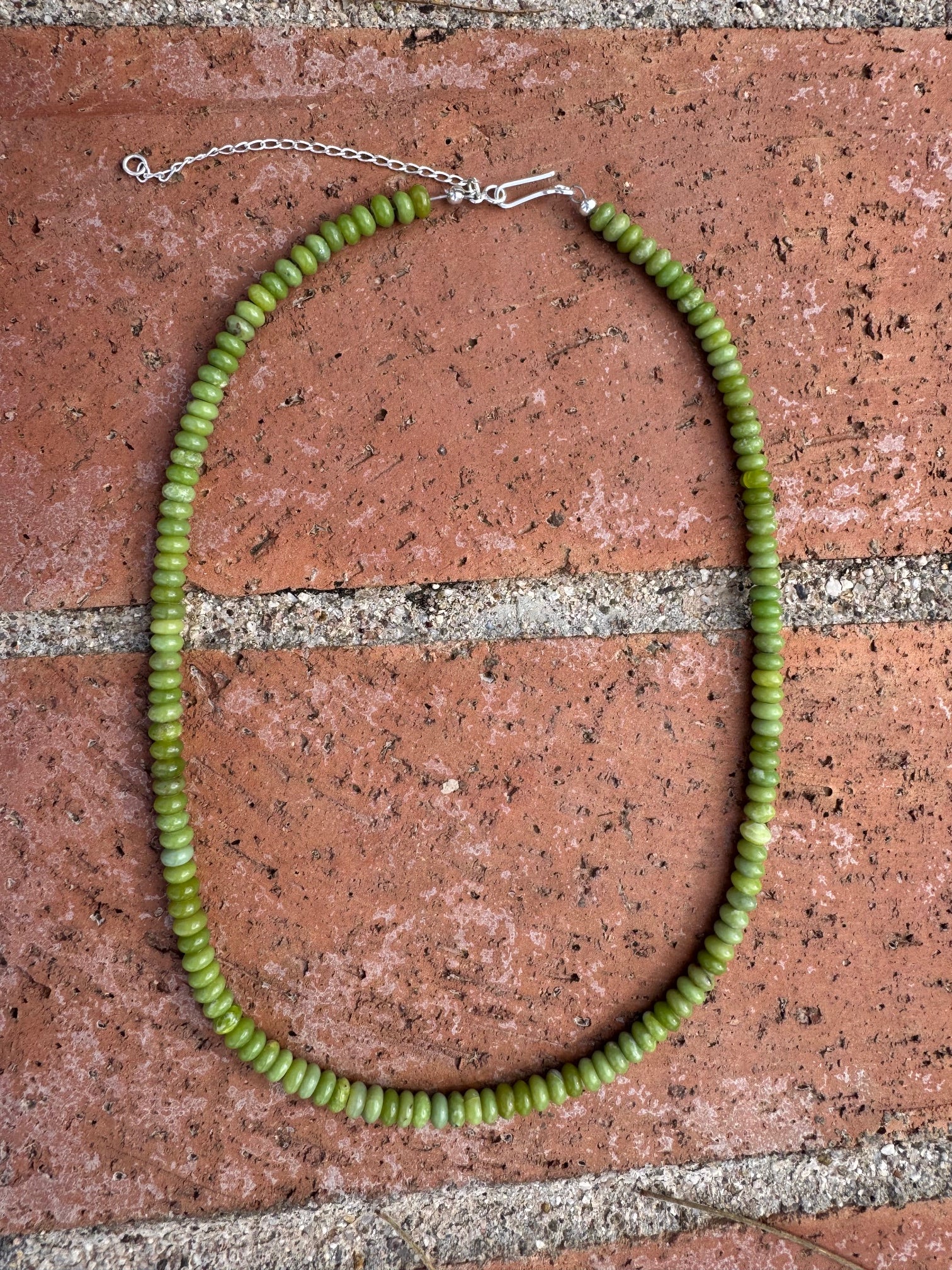 Handcrafted Green Rolled Turquoise & Sterling Silver 5mm Beaded Necklace