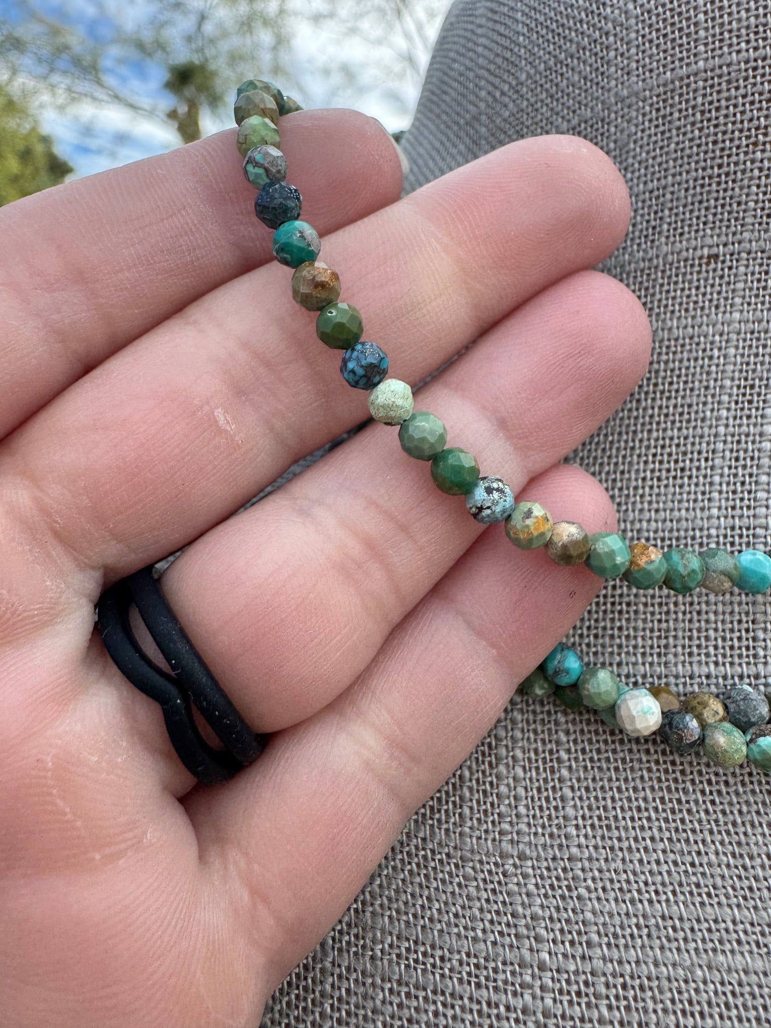 Handcrafted Diamond Cut Turquoise & Sterling Silver 3mm Beaded Necklace 16" with 2" extender