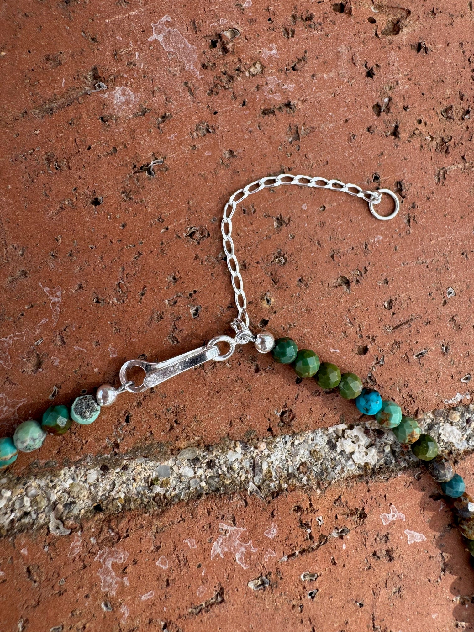 Handcrafted Diamond Cut Turquoise & Sterling Silver 3mm Beaded Necklace 16" with 2" extender