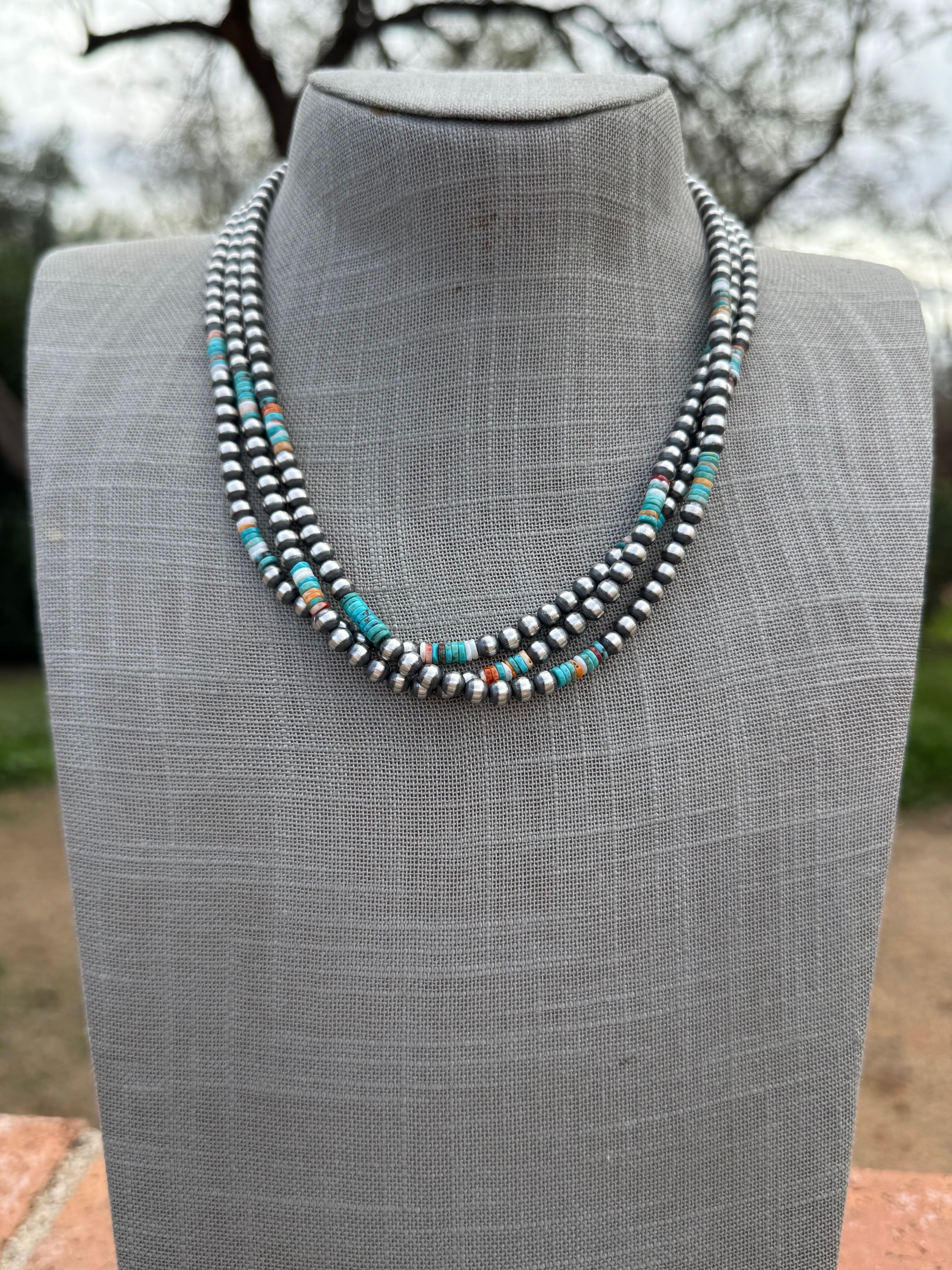 Handcrafted Spiny and Turquoise 4mm Beaded Necklace 18"