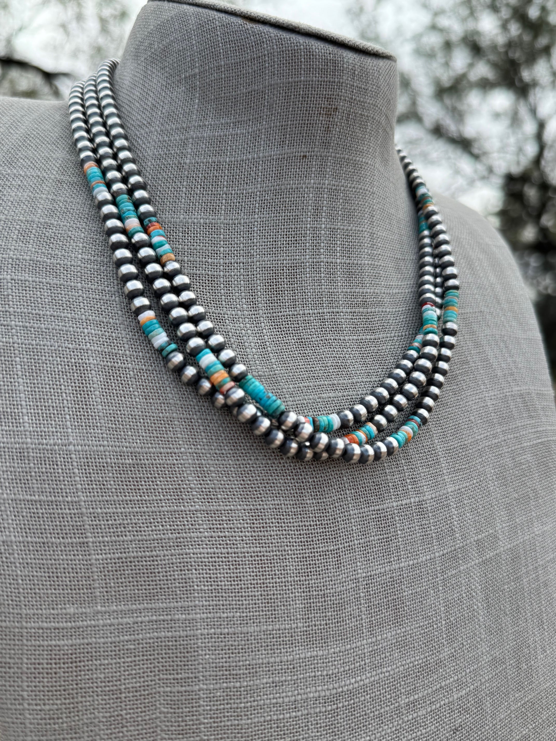 Handcrafted Spiny and Turquoise 4mm Beaded Necklace 18"