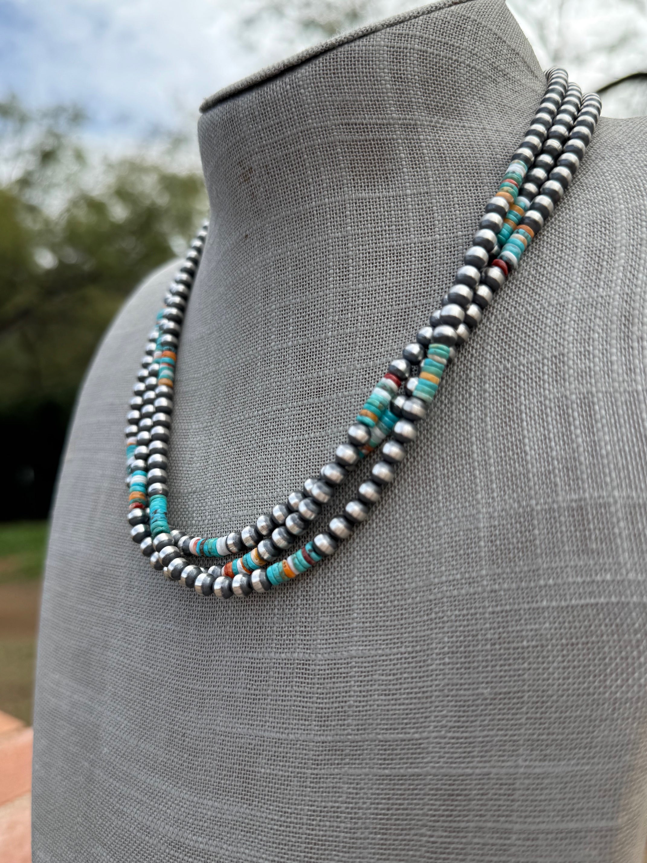 Handcrafted Spiny and Turquoise 4mm Beaded Necklace 18"