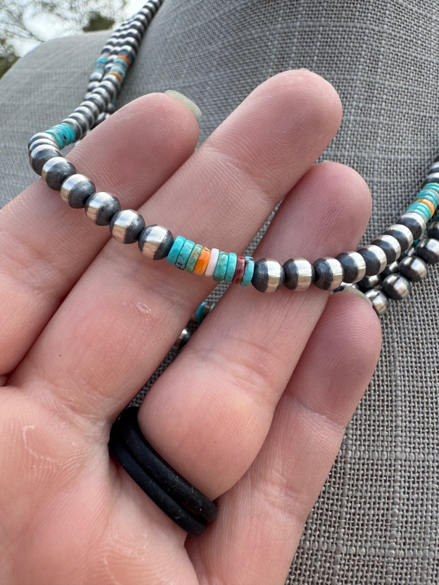 Handcrafted Spiny and Turquoise 4mm Beaded Necklace 18"