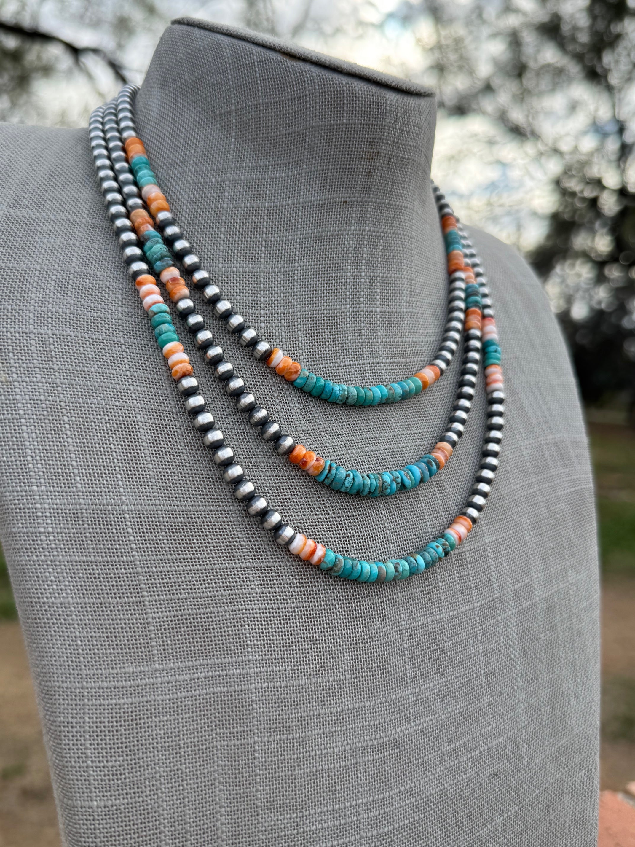 Handcrafted Spiny and Turquoise 4mm Beaded Necklace