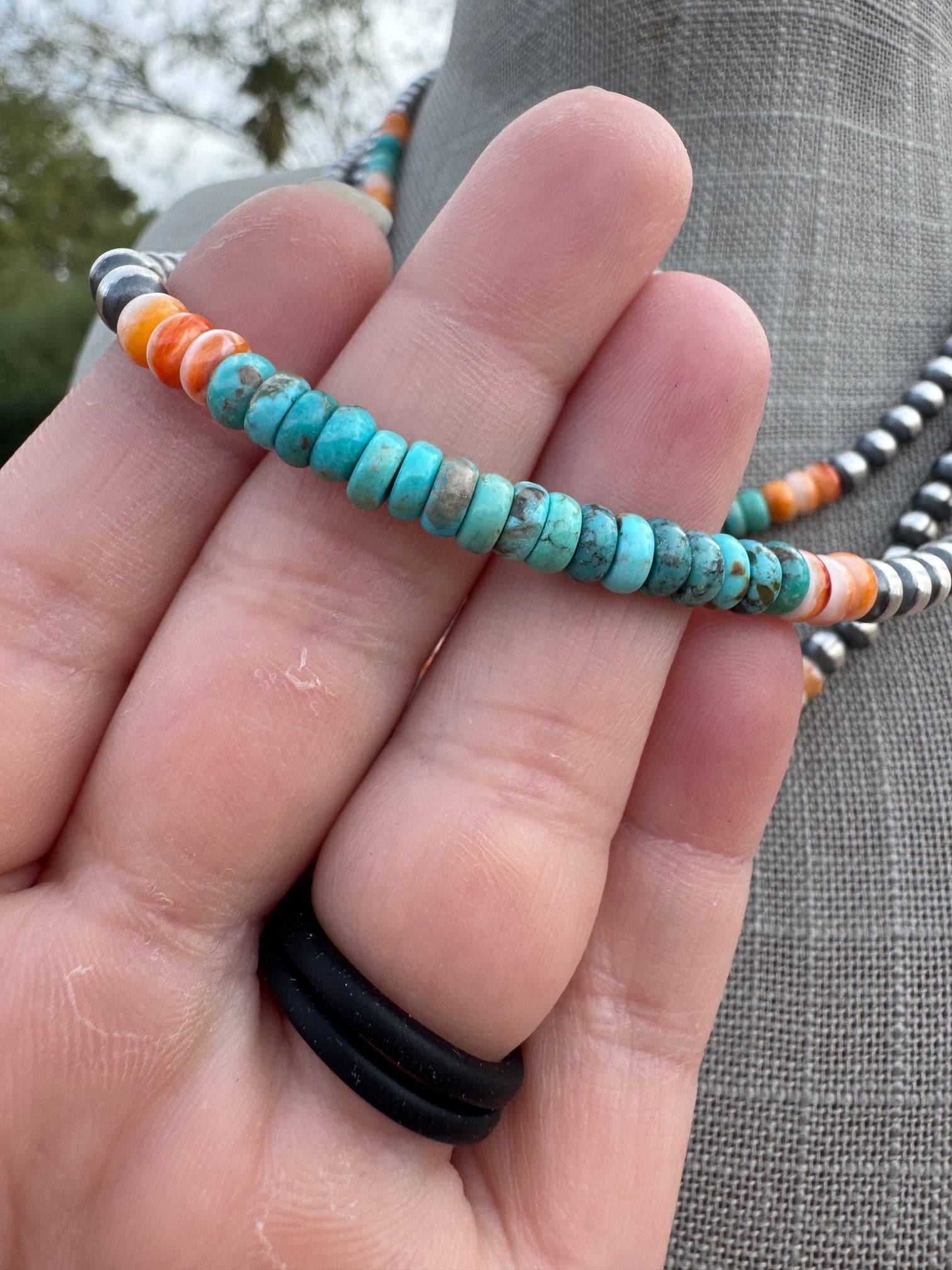 Handcrafted Spiny and Turquoise 4mm Beaded Necklace