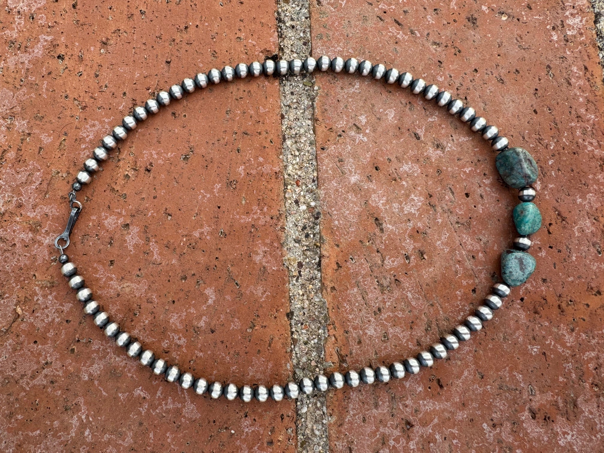 Handcrafted Kingman Turquoise & Sterling Silver 5mm Beaded Necklace