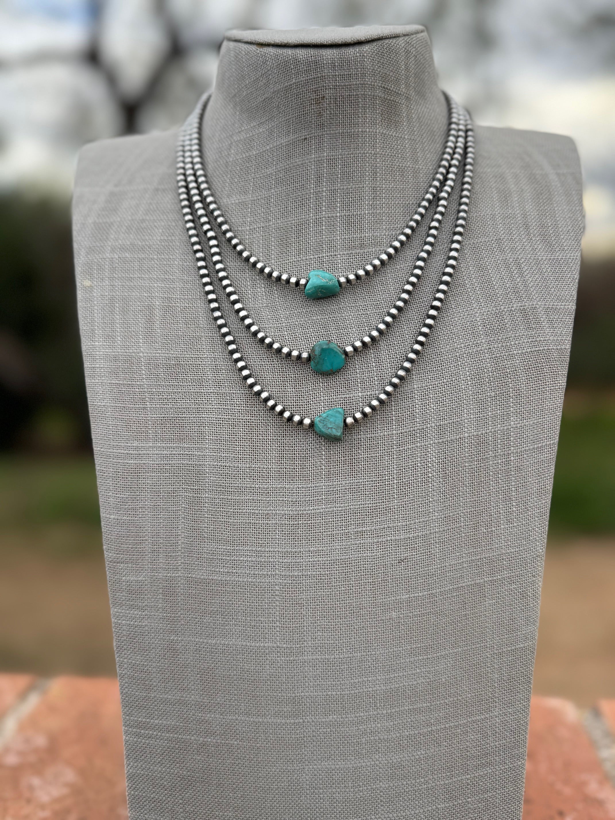 Handcrafted Kingman Turquoise & Sterling Silver 4mm Beaded Necklace