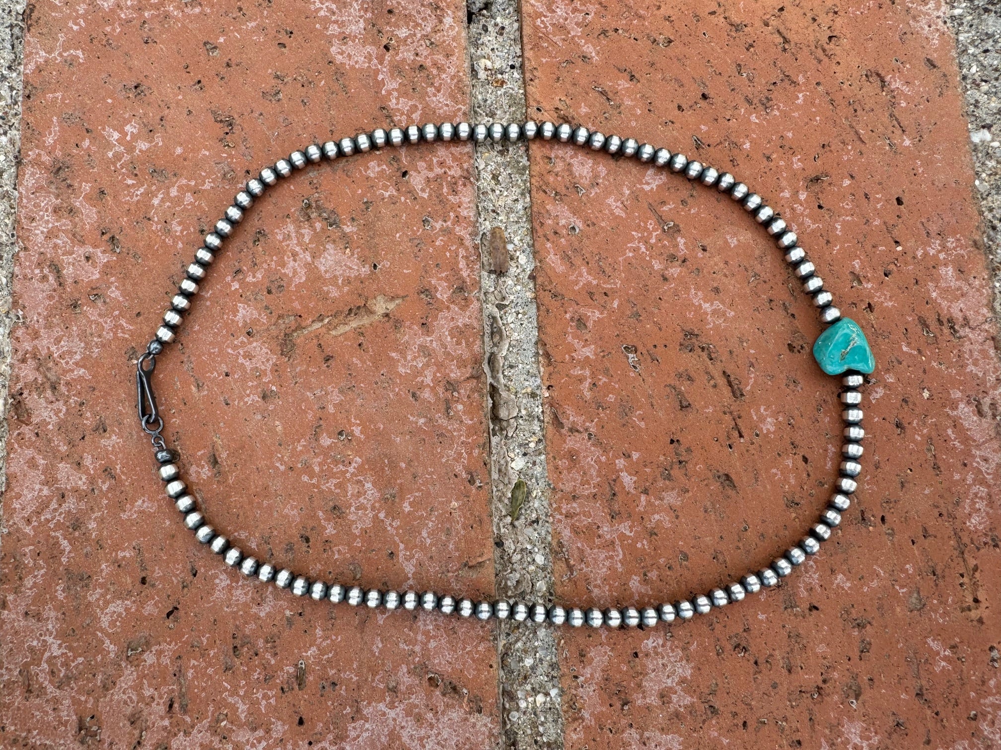 Handcrafted Kingman Turquoise & Sterling Silver 4mm Beaded Necklace