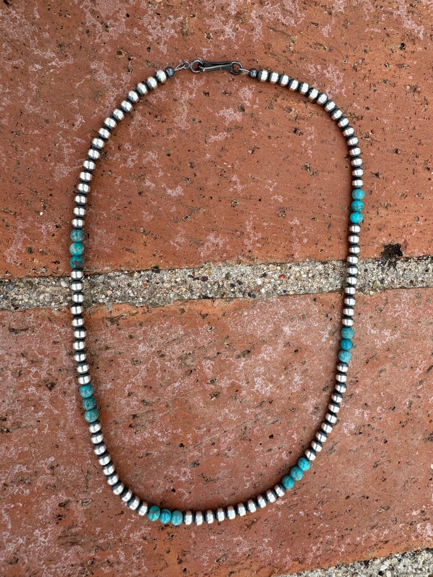 Handcrafted Turquoise & Sterling Silver Pearl 4mm Beaded Necklace