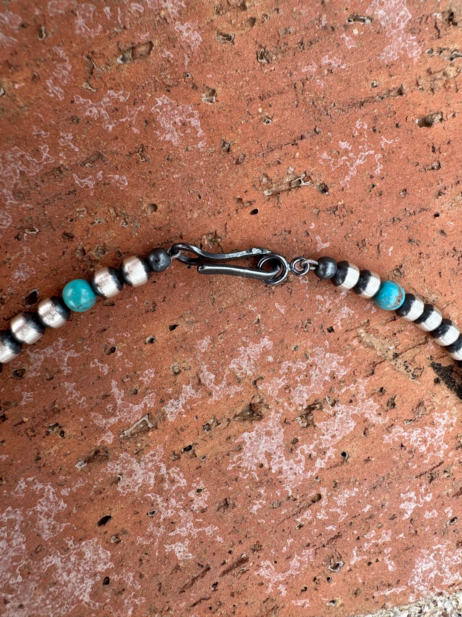 Handcrafted Turquoise And Sterling Silver 4mm Beaded Necklace 17"