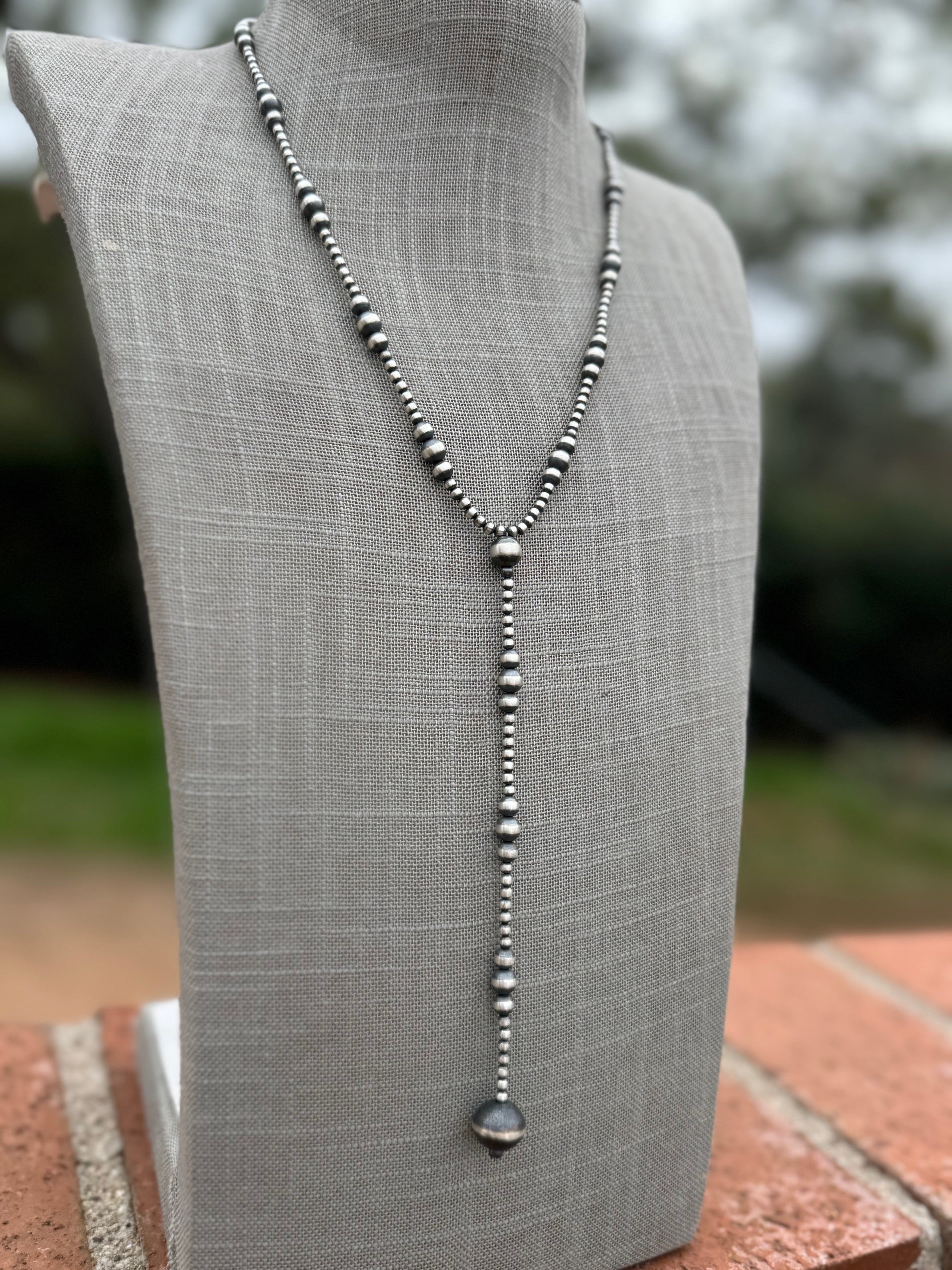 Handcrafted Sterling Silver Pearls 3-12mm Beaded Lariat Necklace 20"