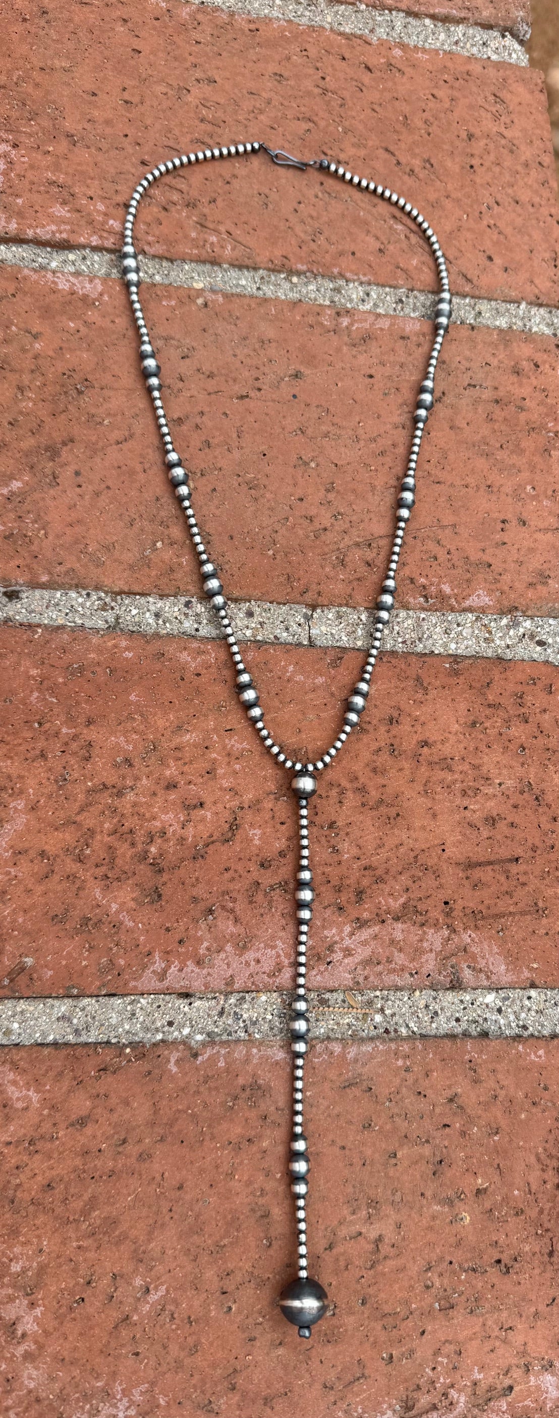 Handcrafted Sterling Silver Pearls 3-12mm Beaded Lariat Necklace 20"