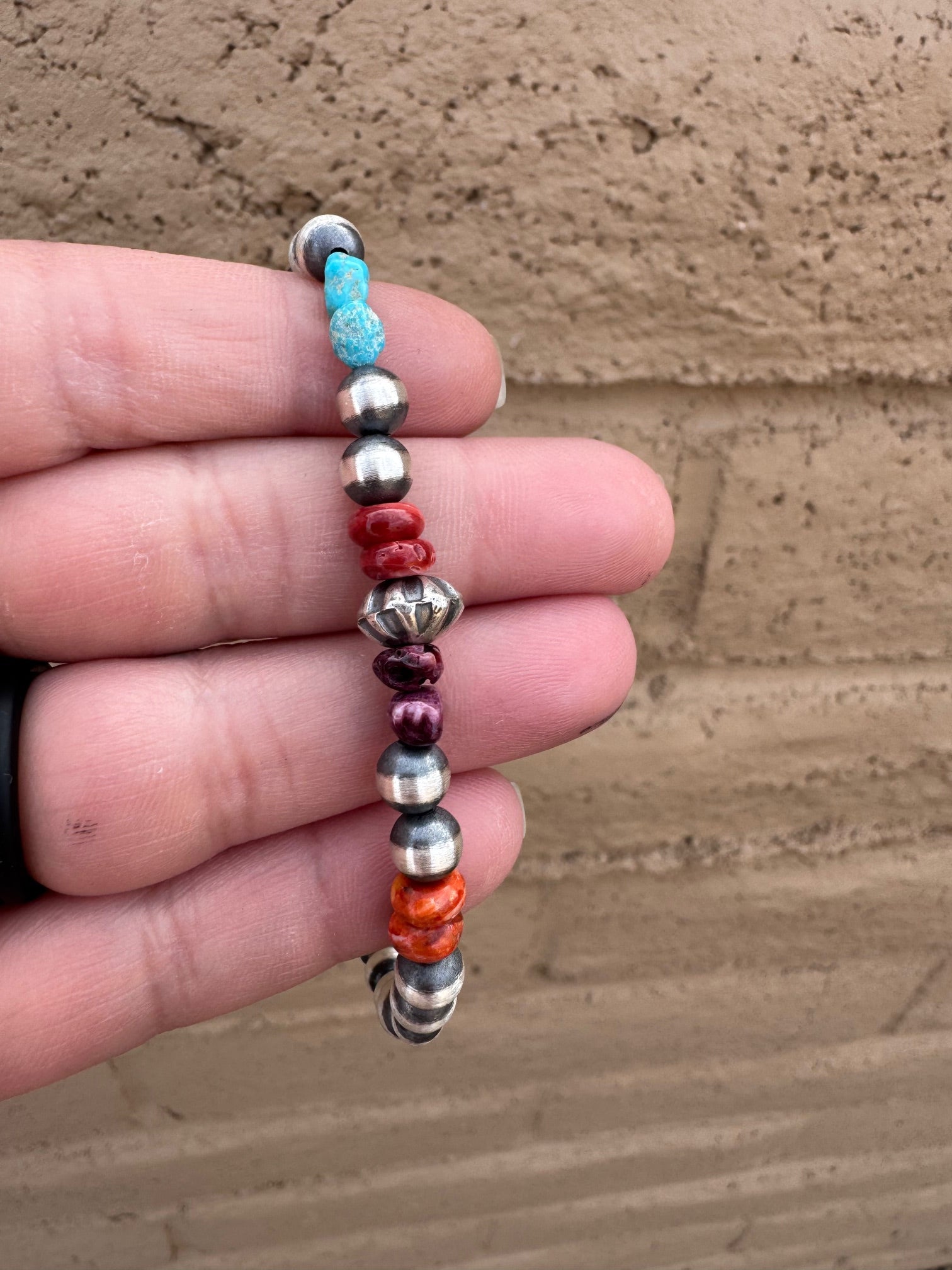 Handcrafted Multi Stone & Sterling Silver 3-6mm Beaded Bracelet 7.5"