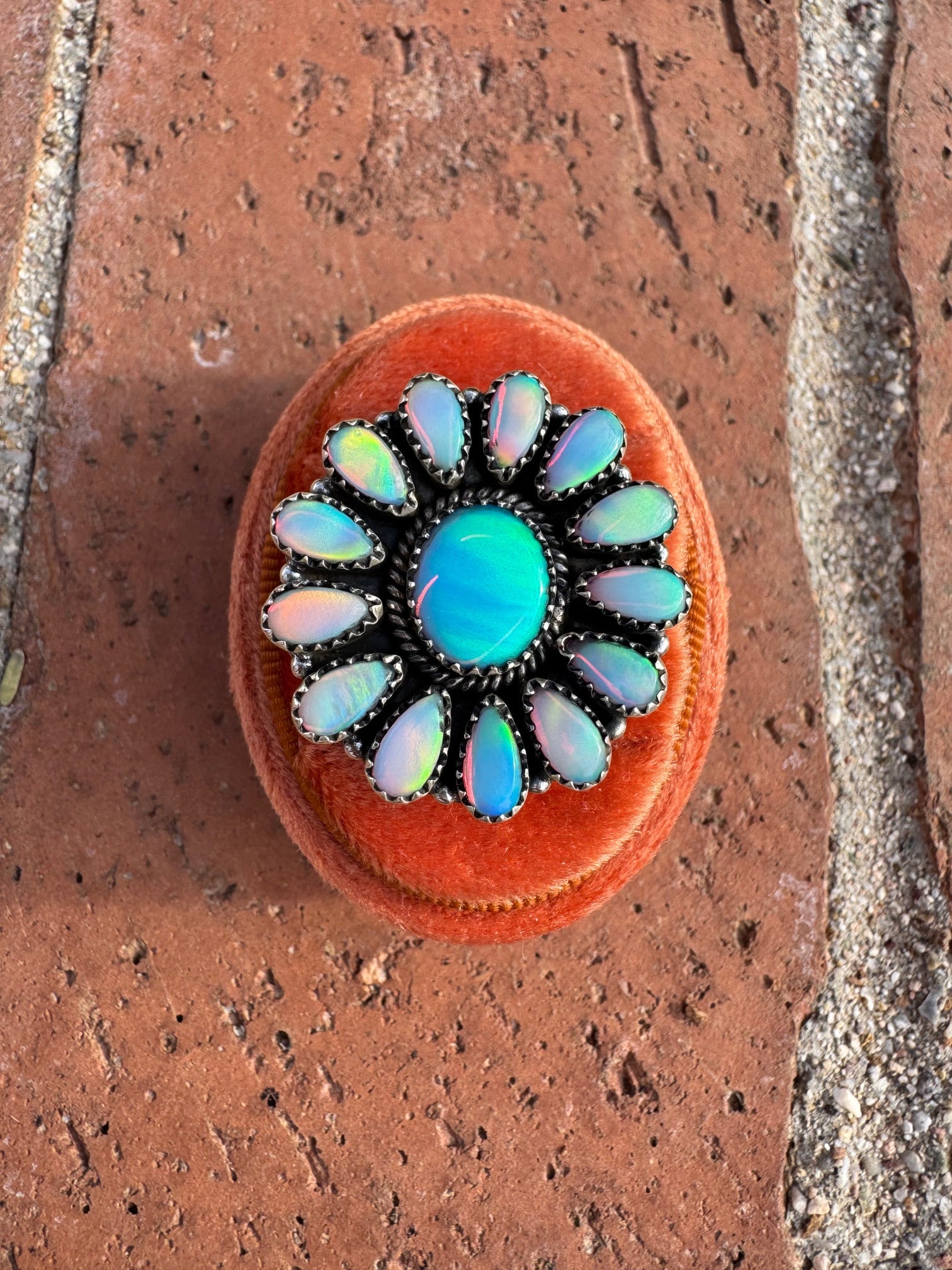 Handmade Blue Opal, Multi Color Opal & Sterling Silver Adjustable Ring