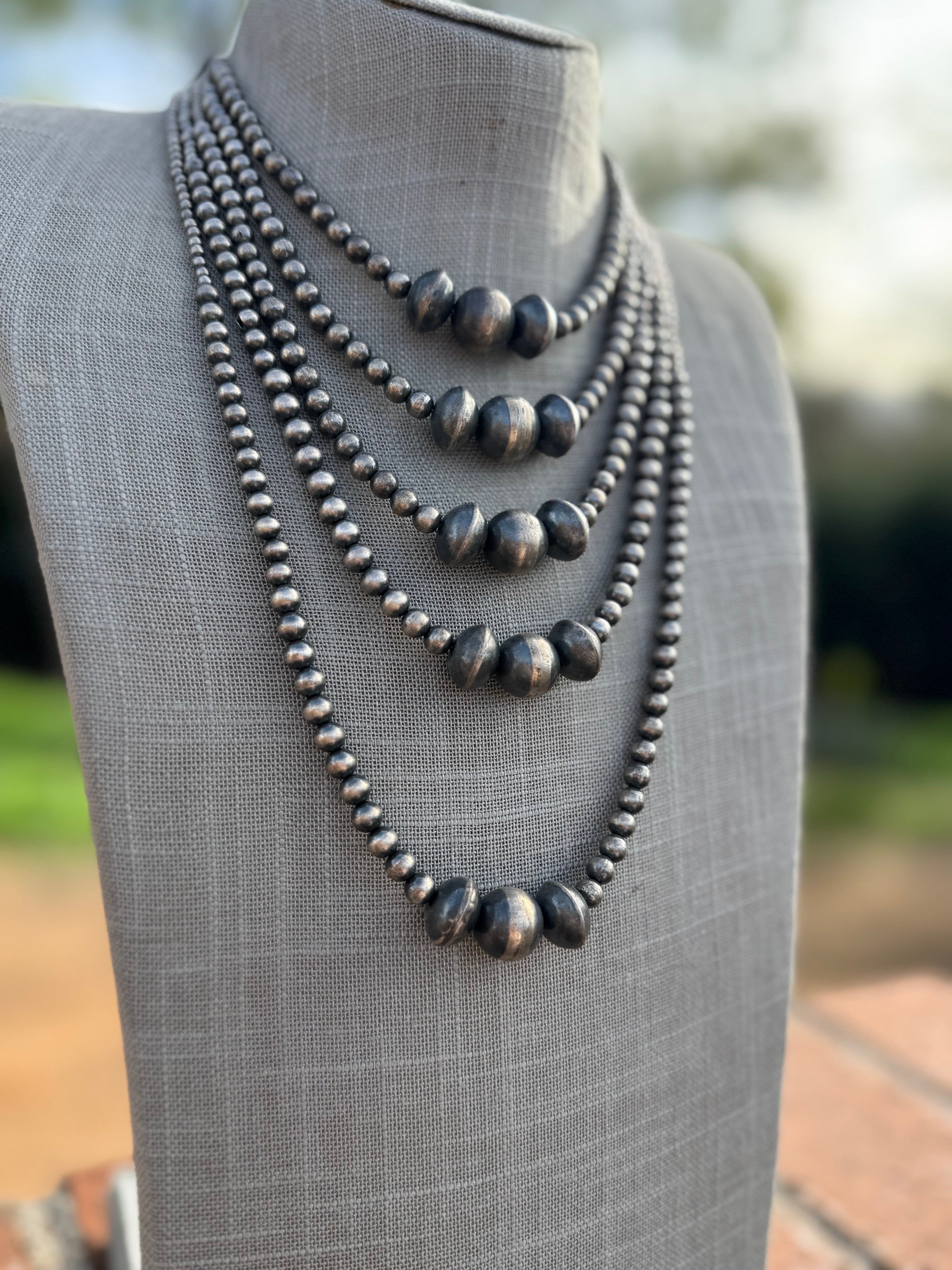 Handcrafted Sterling Silver Pearl 3-14mm Beaded Necklace