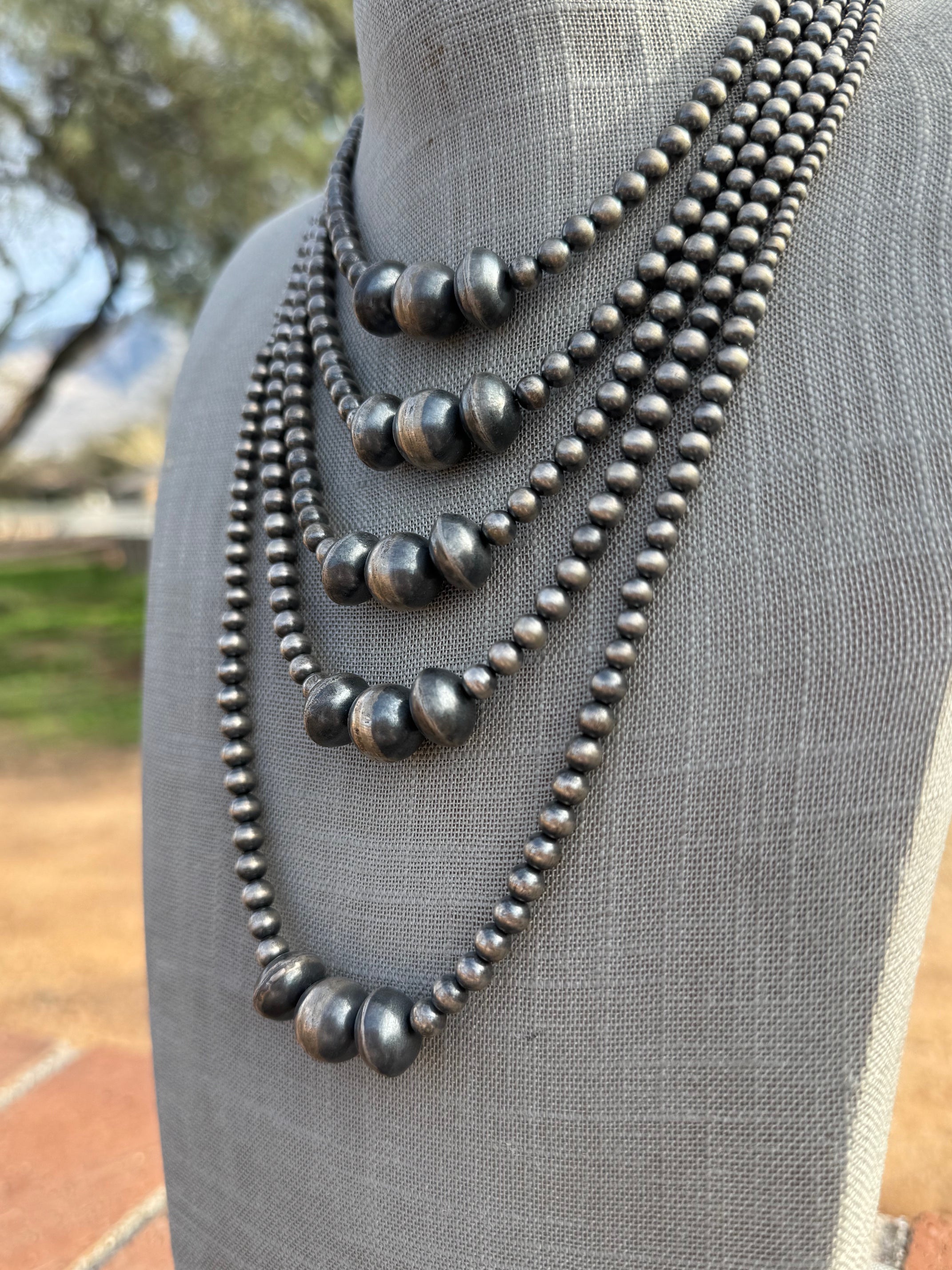 Handcrafted Sterling Silver Pearl 3-14mm Beaded Necklace