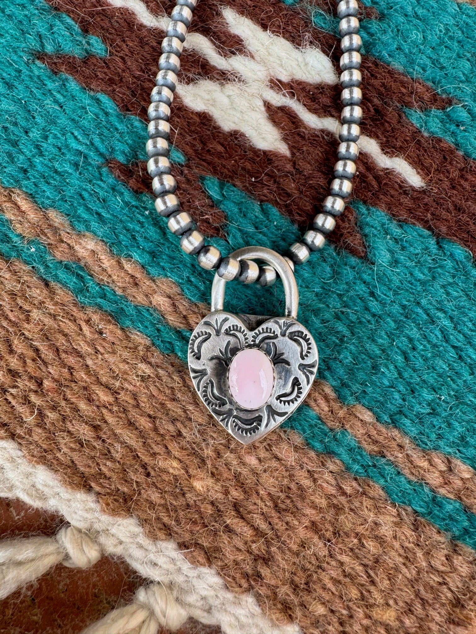 Handcrafted Queen Pink Conch & Sterling Silver Heart Locket Pendant